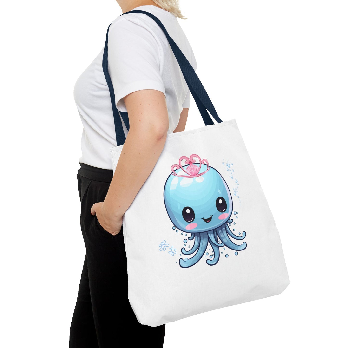 Blue jellyfish with a pink tiara Tote Bag
