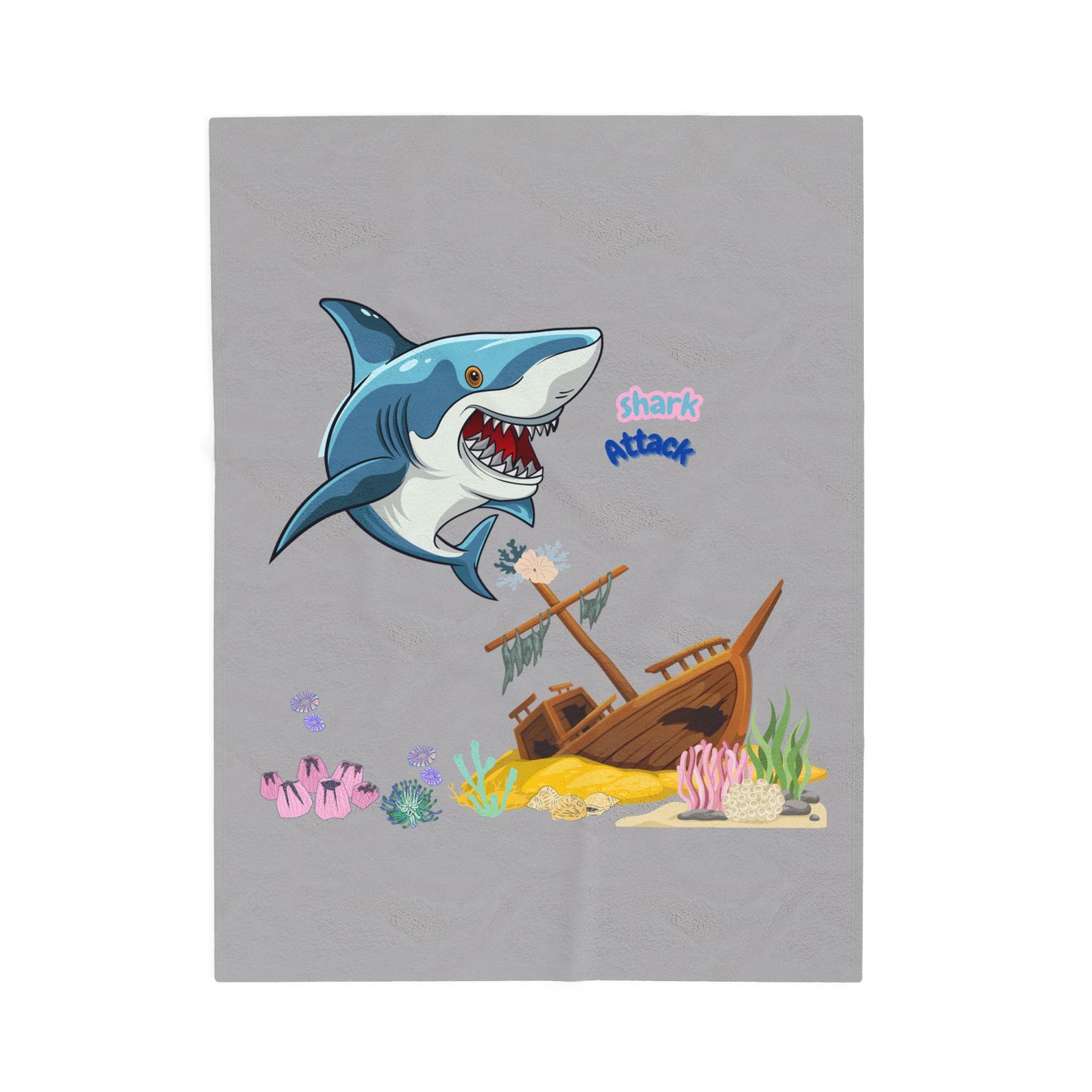 Shark ship colorful coral reef Velveteen Plush Blanket