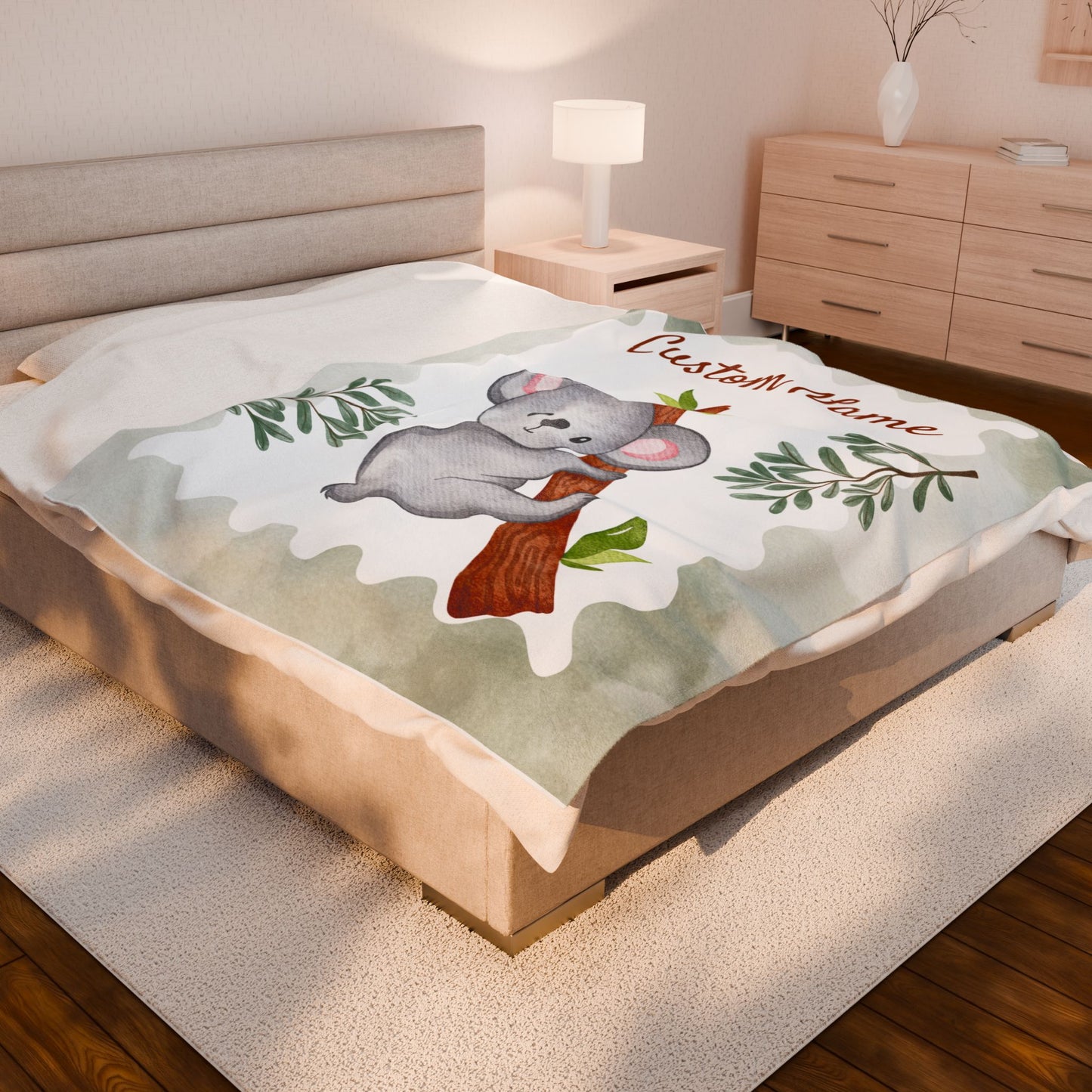 Custom Velveteen Plush Blanket with Adorable Koala Design, Cozy Gift for Kids, Nursery Decor, Personalized Baby Blanket, Holiday Gift Idea