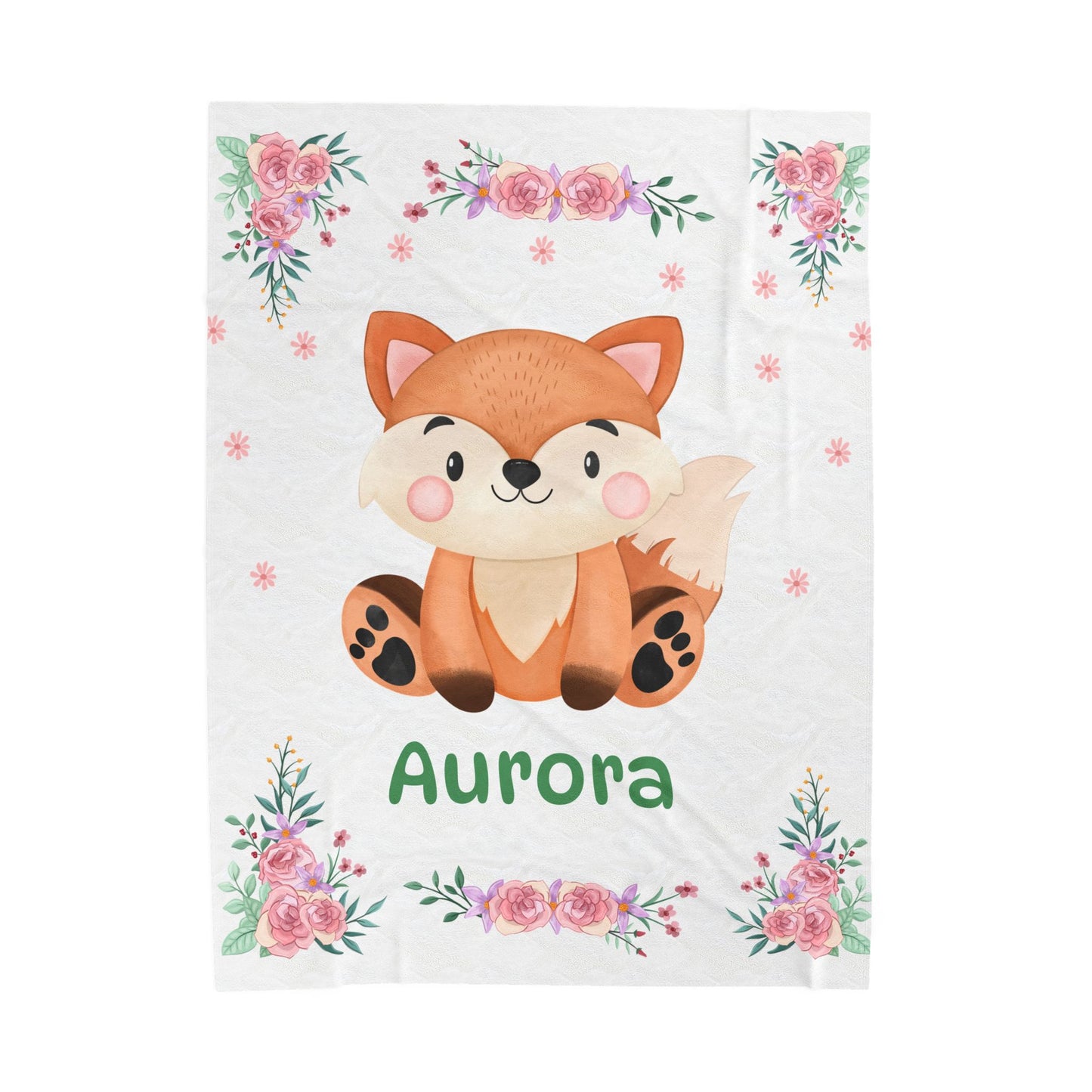 Personalized Velveteen Plush Blanket with Adorable Fox Design, Cozy Nursery Decor, Gift for Baby Shower, Kids Room, Custom Blanket