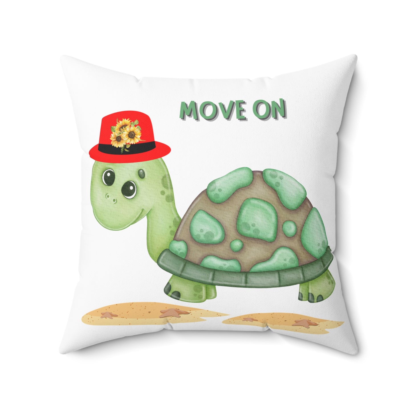 Turtle with a sunflower Spun Polyester Square Pillow