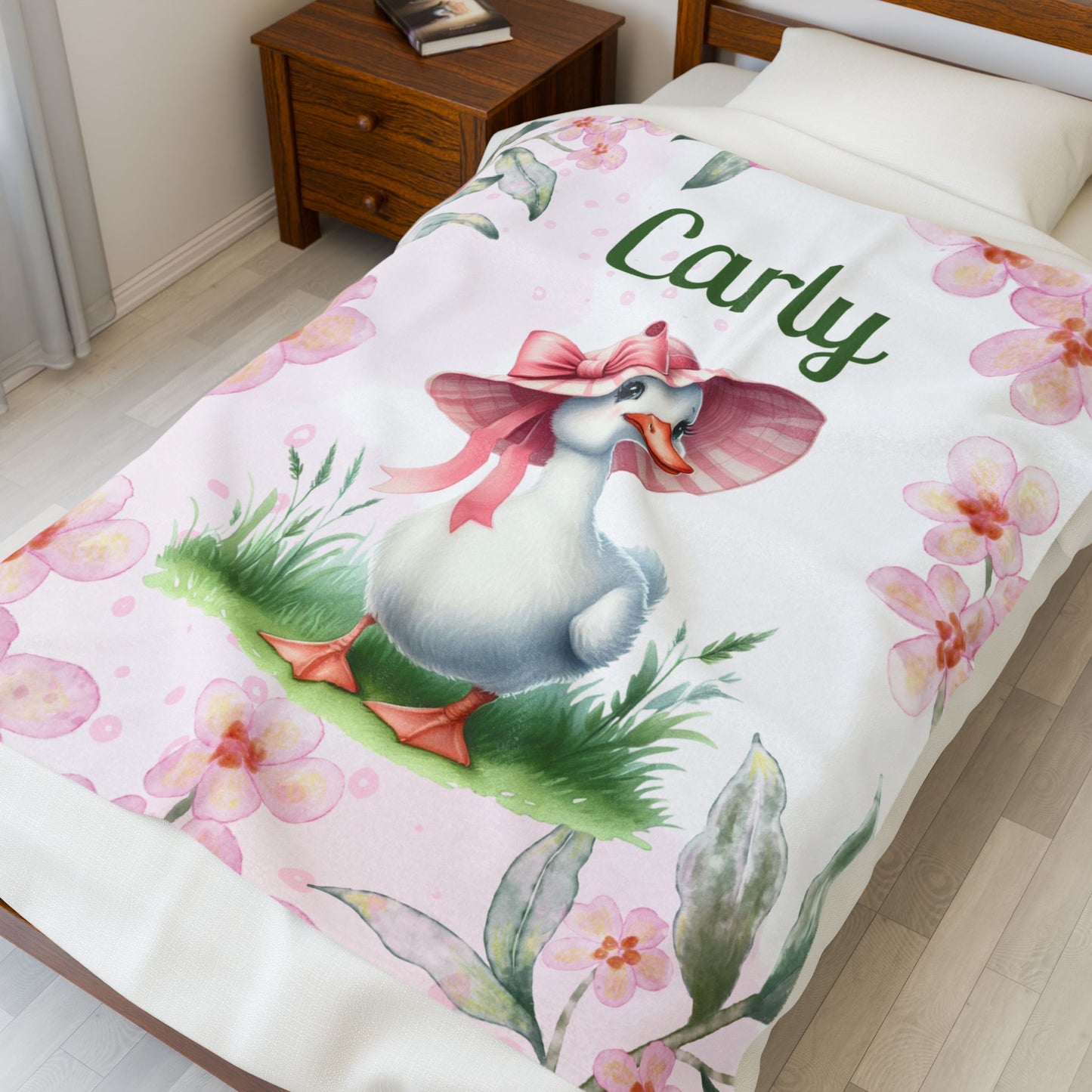 Personalized Velveteen Plush Blanket with Floral Design, Cozy Home Decor, Baby Shower Gift, Unique Gift for Kids