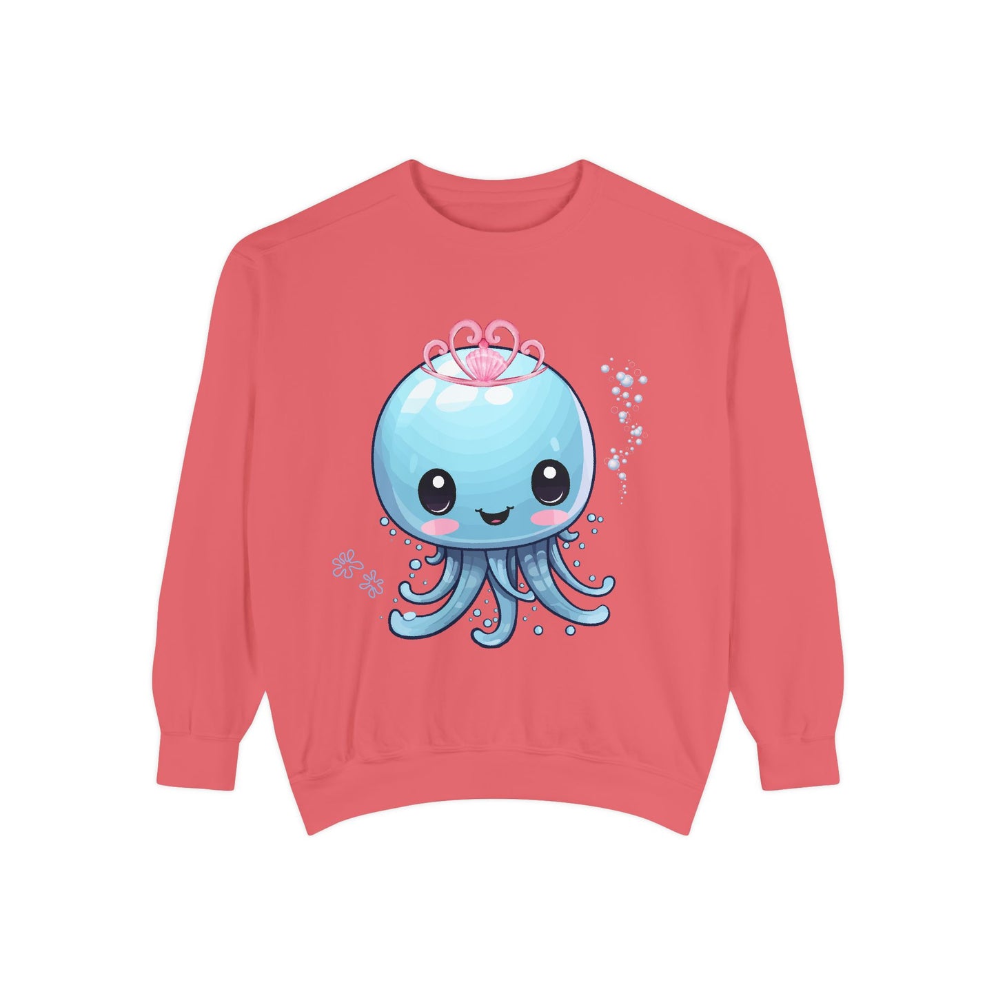 Blue jellyfish with a pink tiara Unisex Garment-Dyed Sweatshirt