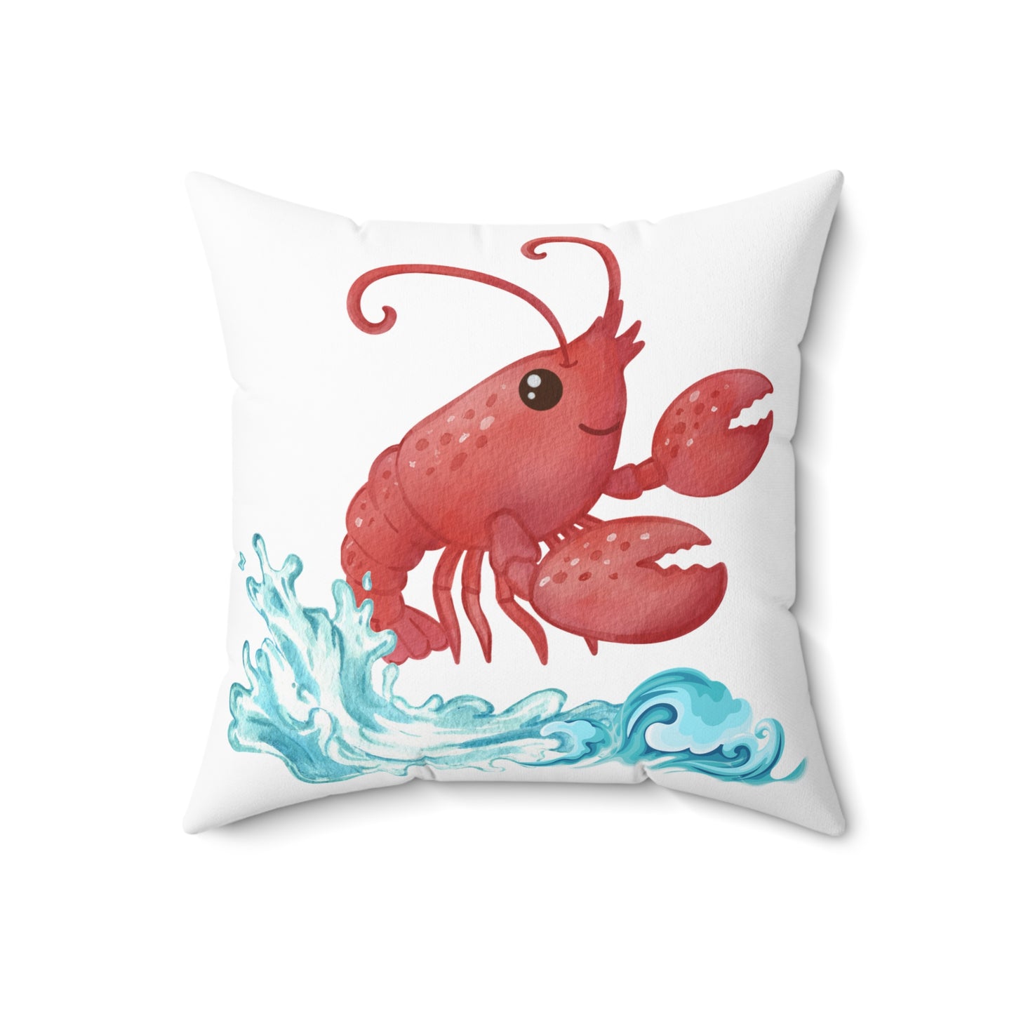 Cheerful red lobster emerging from stylized blue waves Spun Polyester Square Pillow