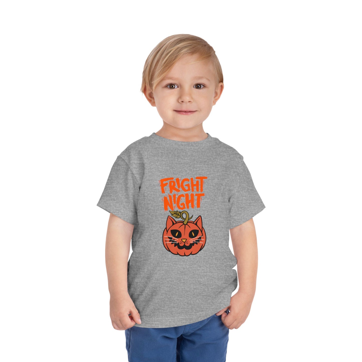 Cute Halloween Toddler Tee, 'Fright Night' Shirt, Kids Halloween Costume Top, Pumpkin Cat Graphic Tee, Spooky Toddler Outfit