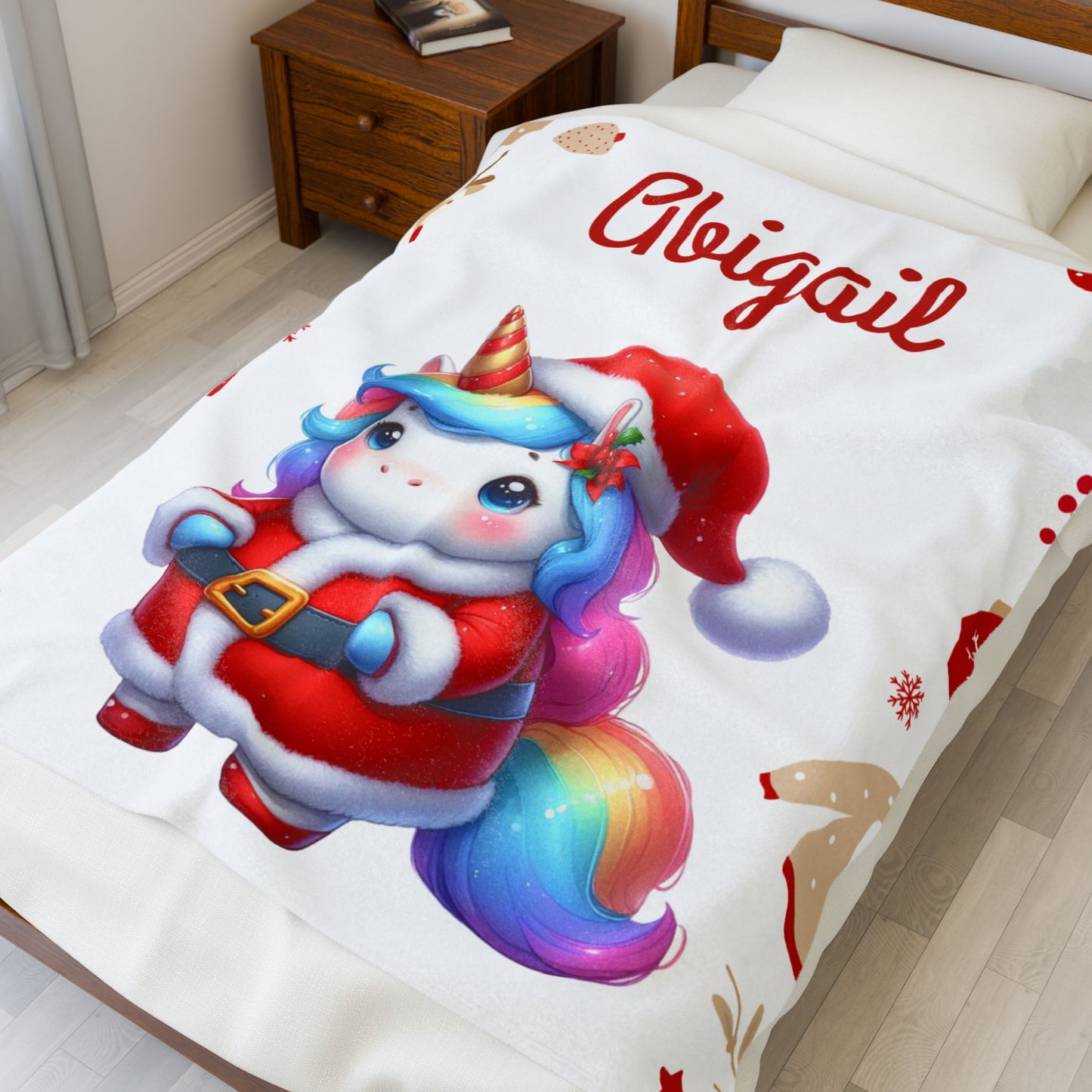 Christmas Unicorn Plush Blanket, Personalized Holiday Throw, Cozy Kids Blanket, Unicorn Gifts, Winter Decor
