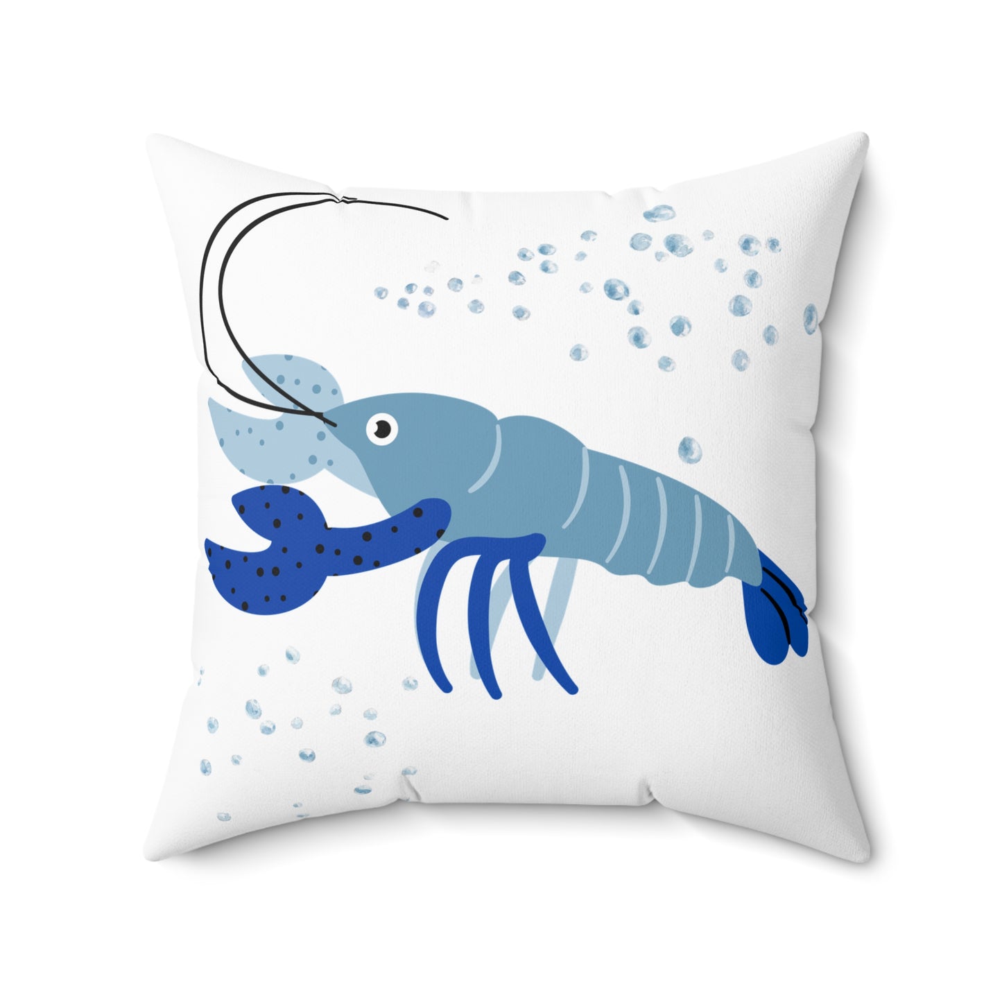 Blue shrimp with dark blue claws and bubbles Spun Polyester Square Pillow