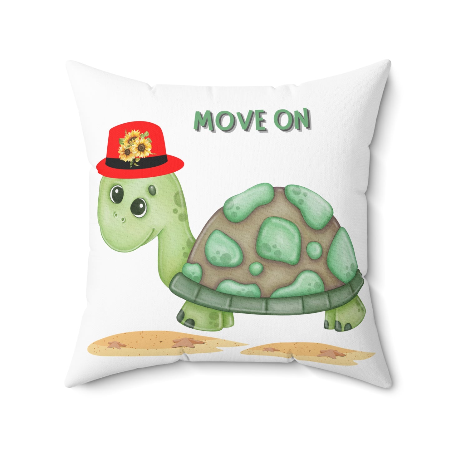 Turtle with a sunflower Spun Polyester Square Pillow