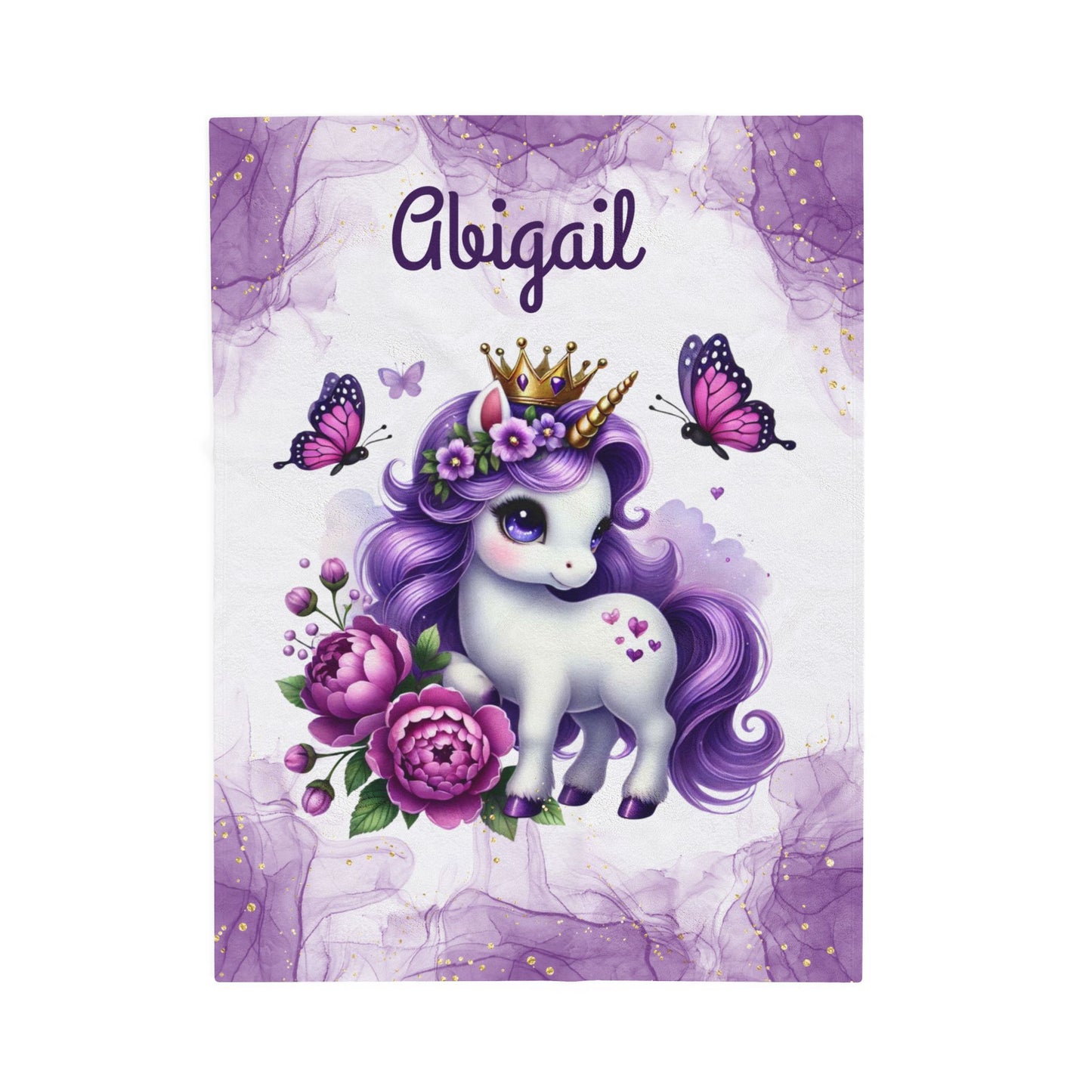 Personalized Unicorn Velveteen Plush Blanket, Cozy Kids Blanket, Birthday Gift, Nursery Decor, Soft Throw Blanket