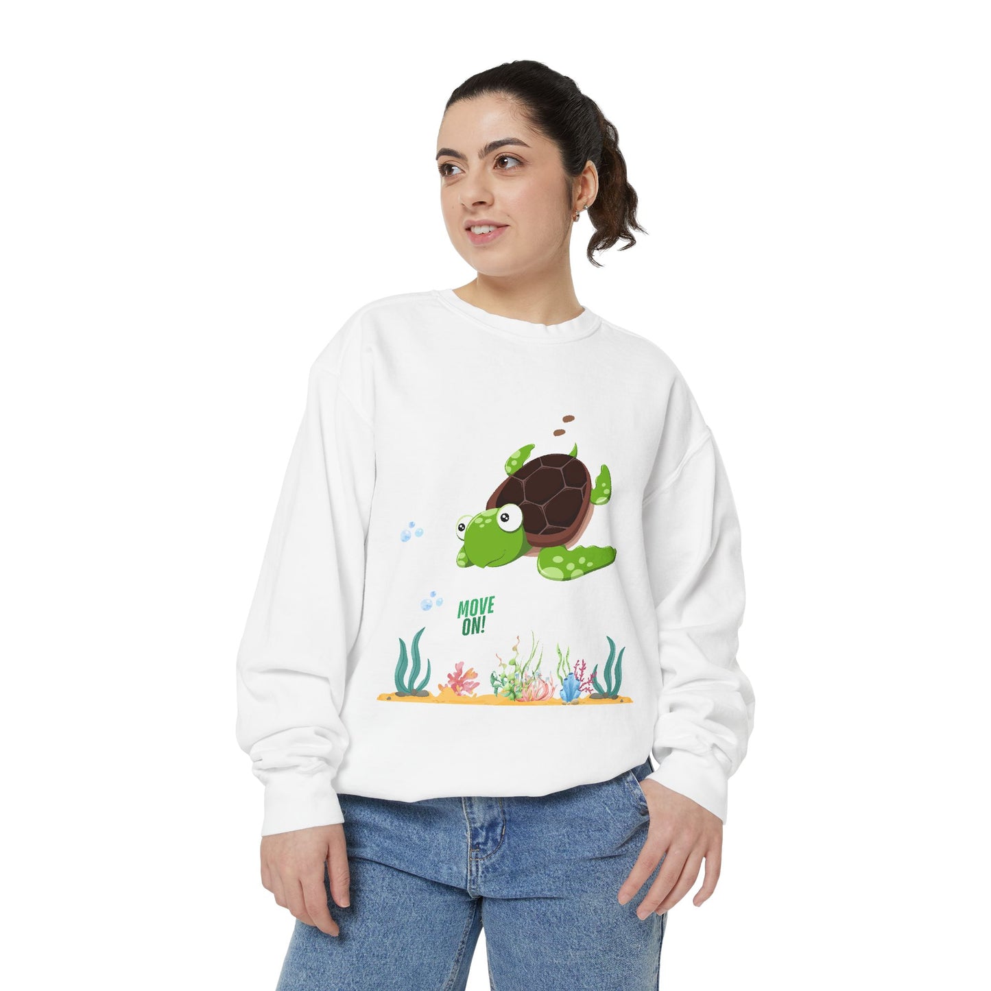 Turtle with seaweed and bubble Unisex Garment-Dyed Sweatshirt