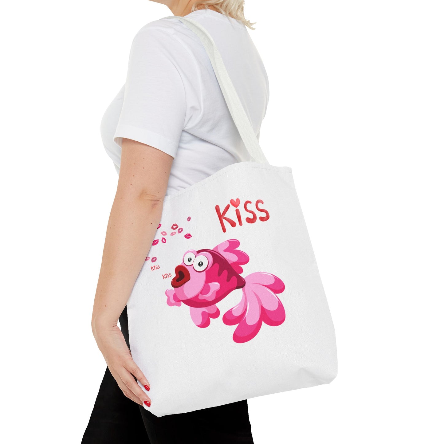 Pink fish with open mouth and kiss Tote Bag