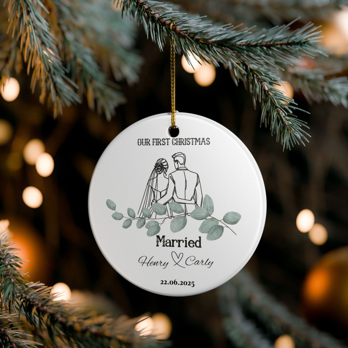 Personalized Wedding Ornament, Custom Christmas Decoration, Newlywed Gift, First Christmas Ornament, Marriage Keepsake