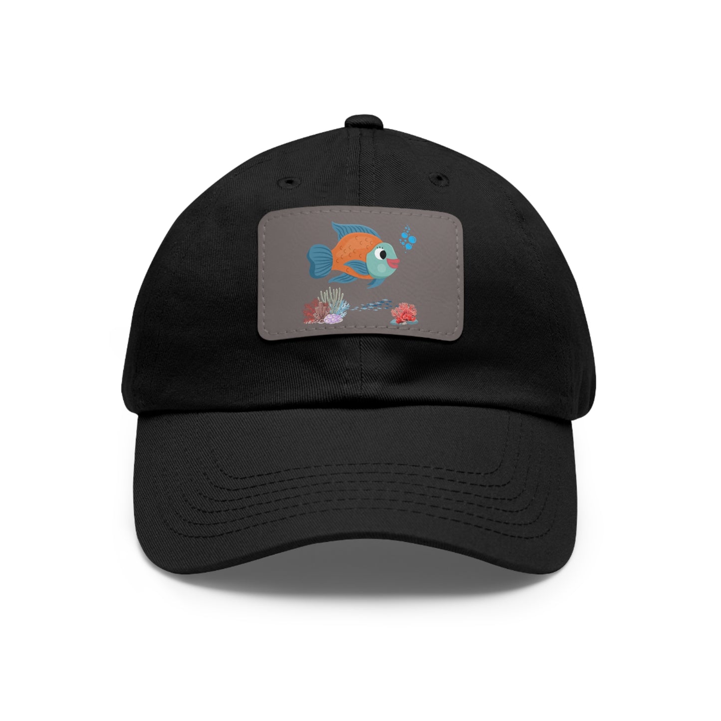 Orange and blue fish with coral and bubble Dad Hat with Leather Patch (Rectangle)