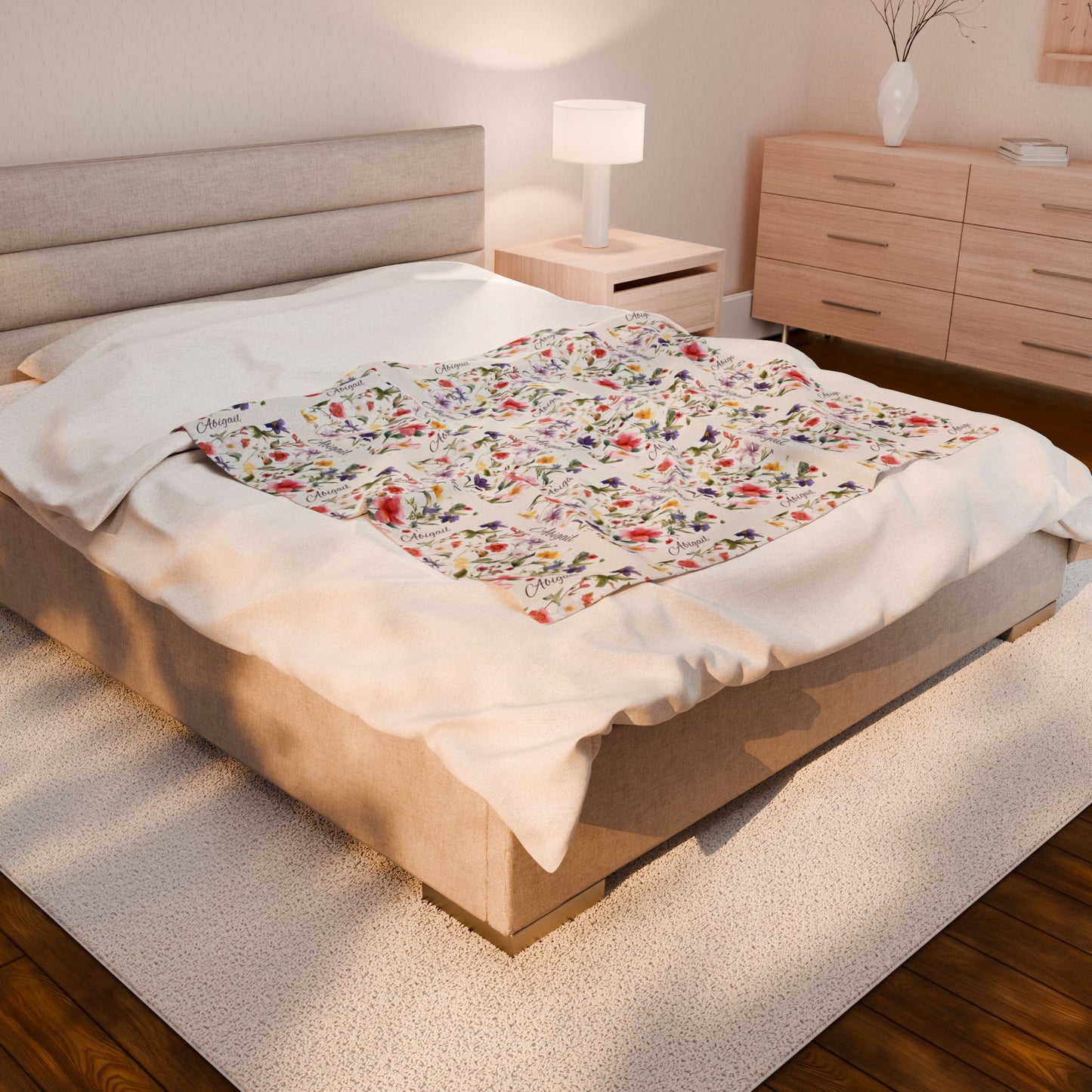 Floral Velveteen Plush Blanket - Cozy Decor for Home, Gift for Her, Wedding Present, Soft Touch for Kids, Spring Decor
