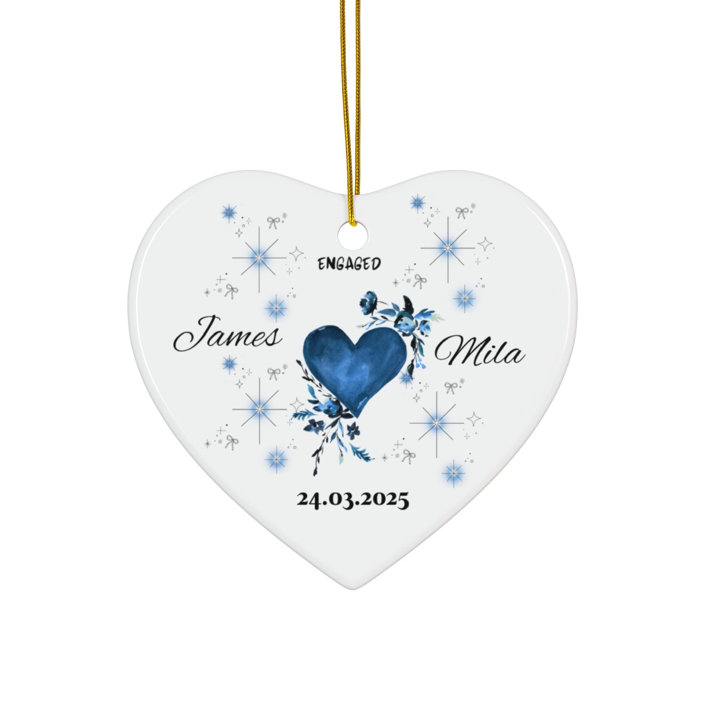 Engagement Heart Ceramic Ornament, Custom Personalized Keepsake, Wedding Gift, Couples Decor, Holiday Ornament