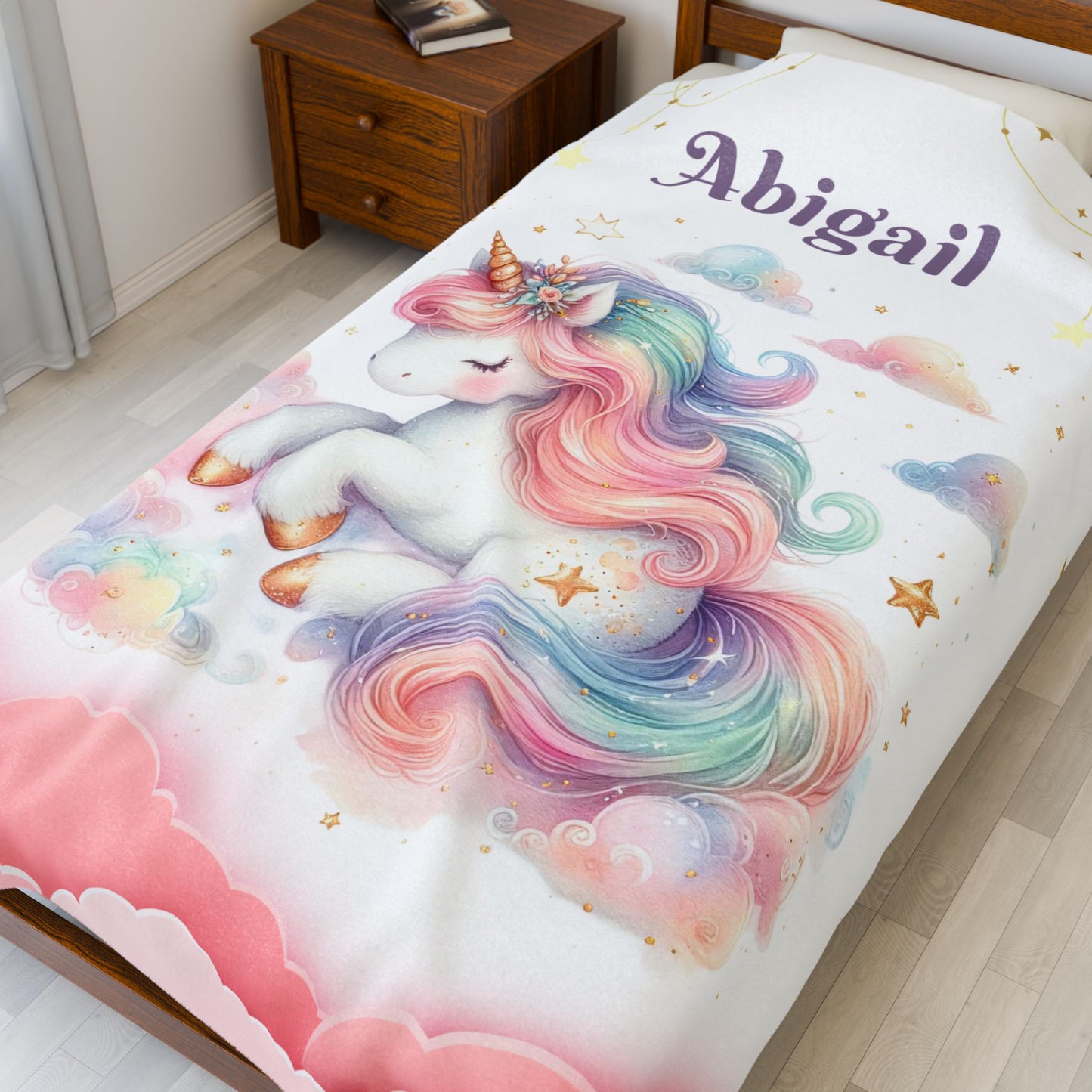 Unicorn Dream Velveteen Blanket, Personalized Cozy Blanket, Baby Shower Gift, Kids Room Decor, Magical Unicorn Gift