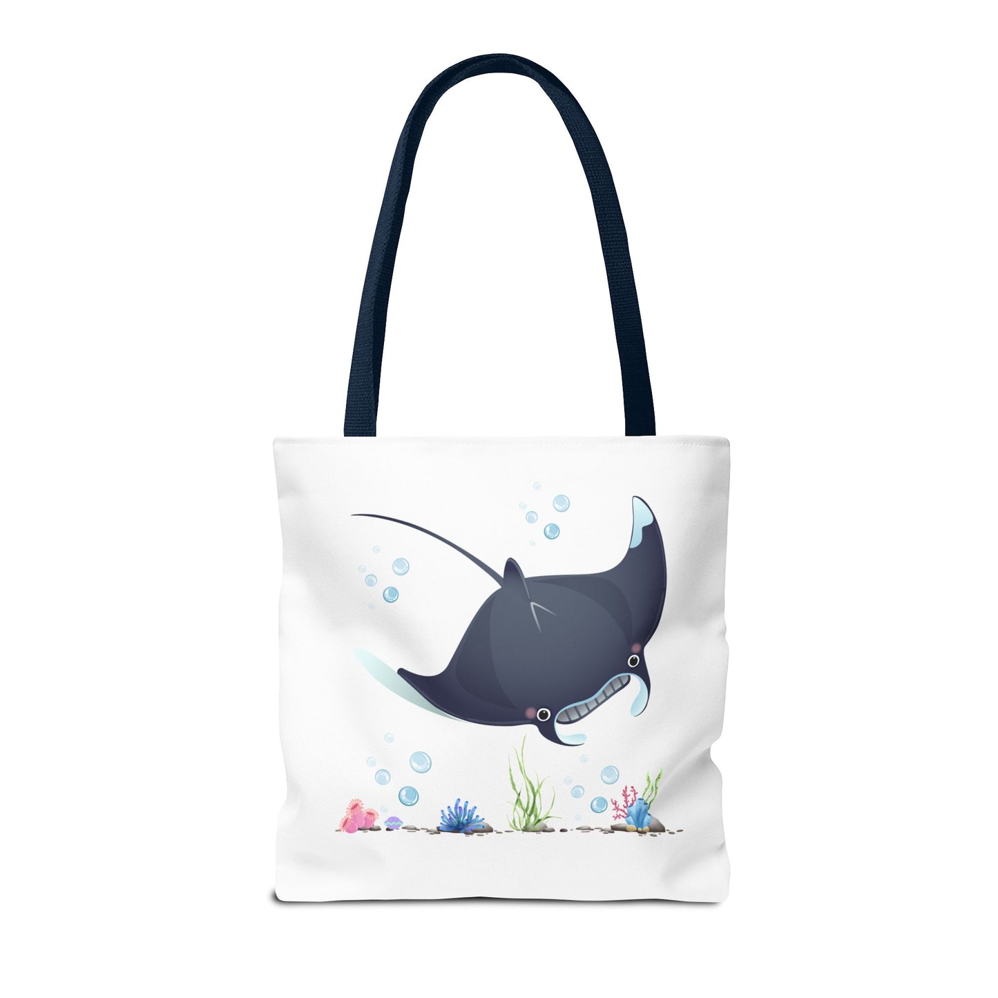Manta ray with bubbles and coral reef Tote Bag