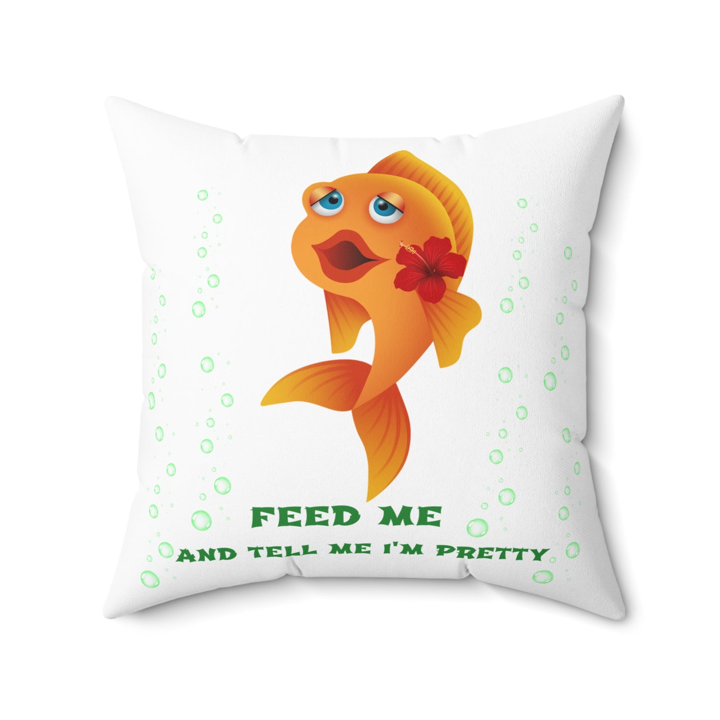 Cartoon goldfish with red lips and flower Spun Polyester Square Pillow