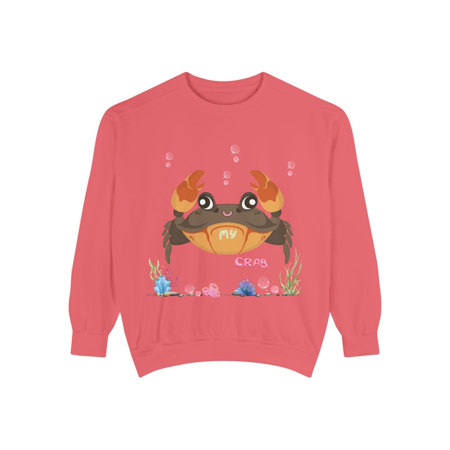 Crab with subtle bubbles and underwater flora Unisex Garment-Dyed Sweatshirt