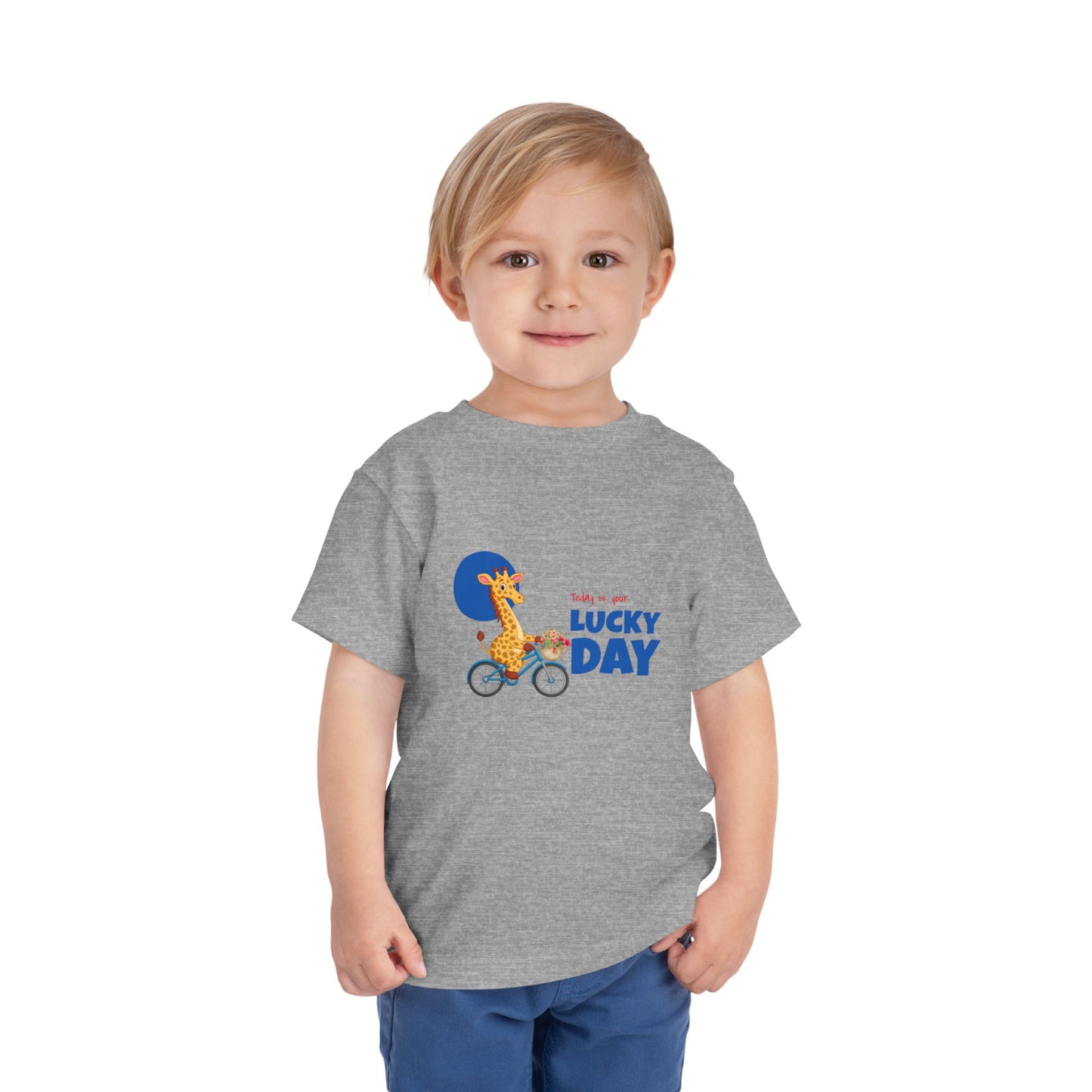 Toddler Short Sleeve Tee - 'Lucky Day' Giraffe Design, Kids Summer Shirt, Playtime Tee, Gift for Toddlers, Cute Animal Top