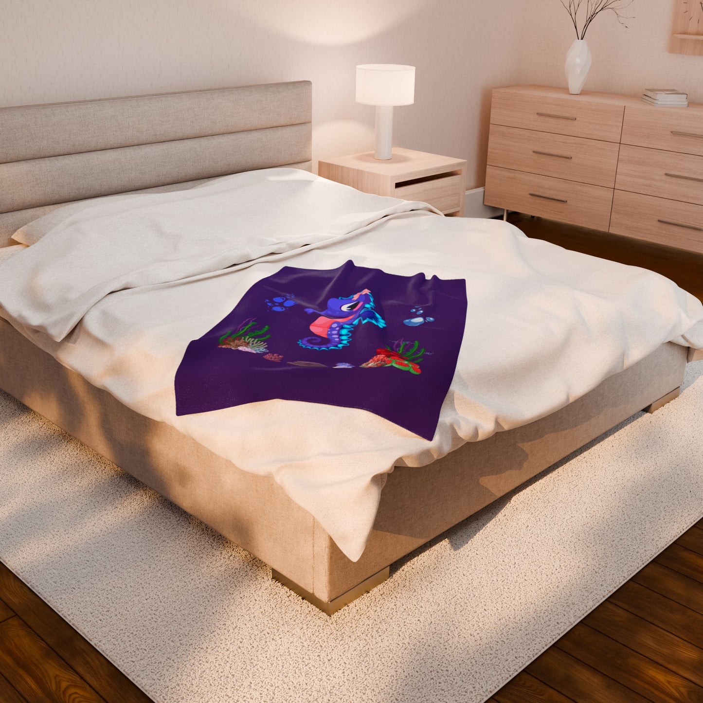 Seahores playful under the sea Velveteen Plush Blanket