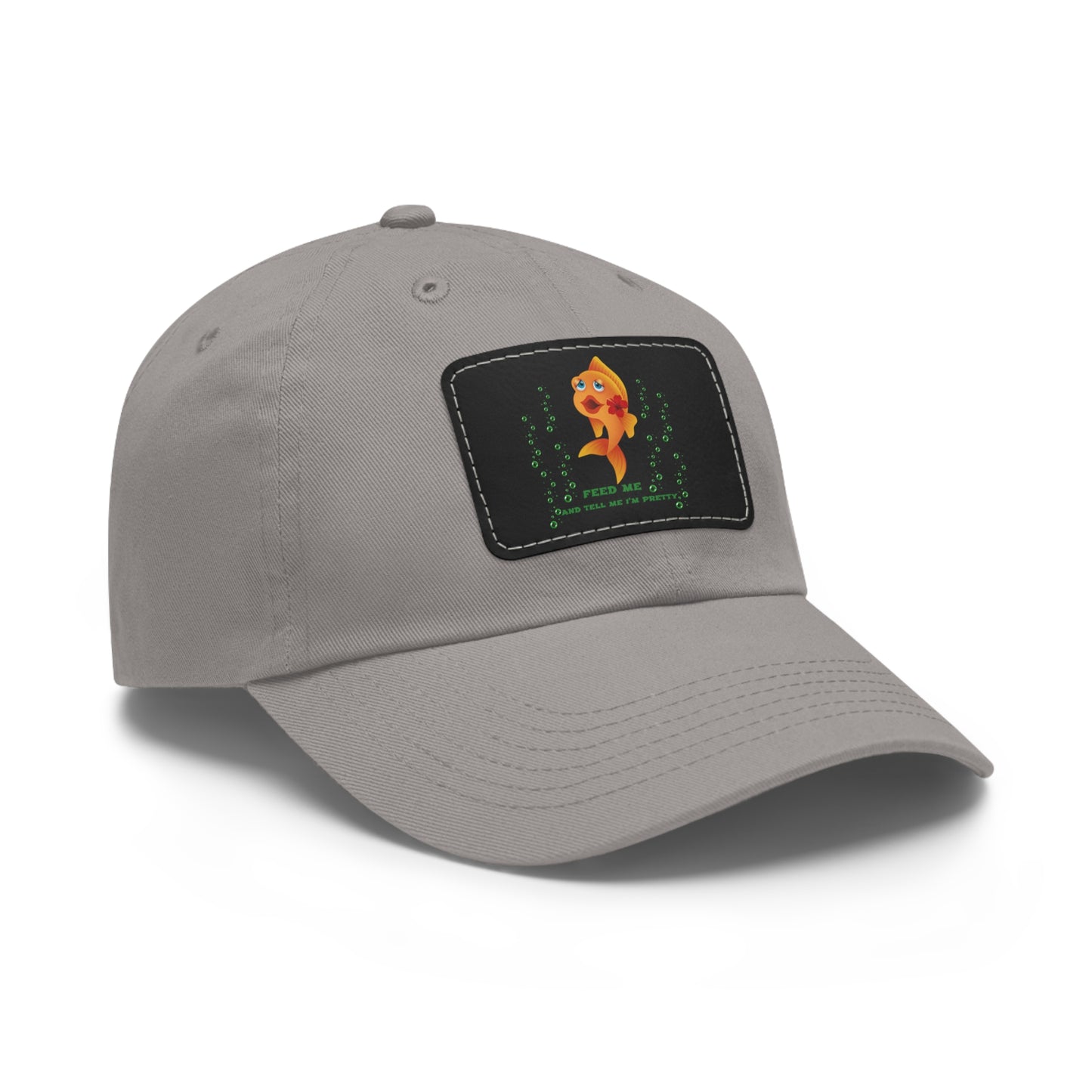 Cartoon goldfish with red lips and flower Dad Hat with Leather Patch (Rectangle)