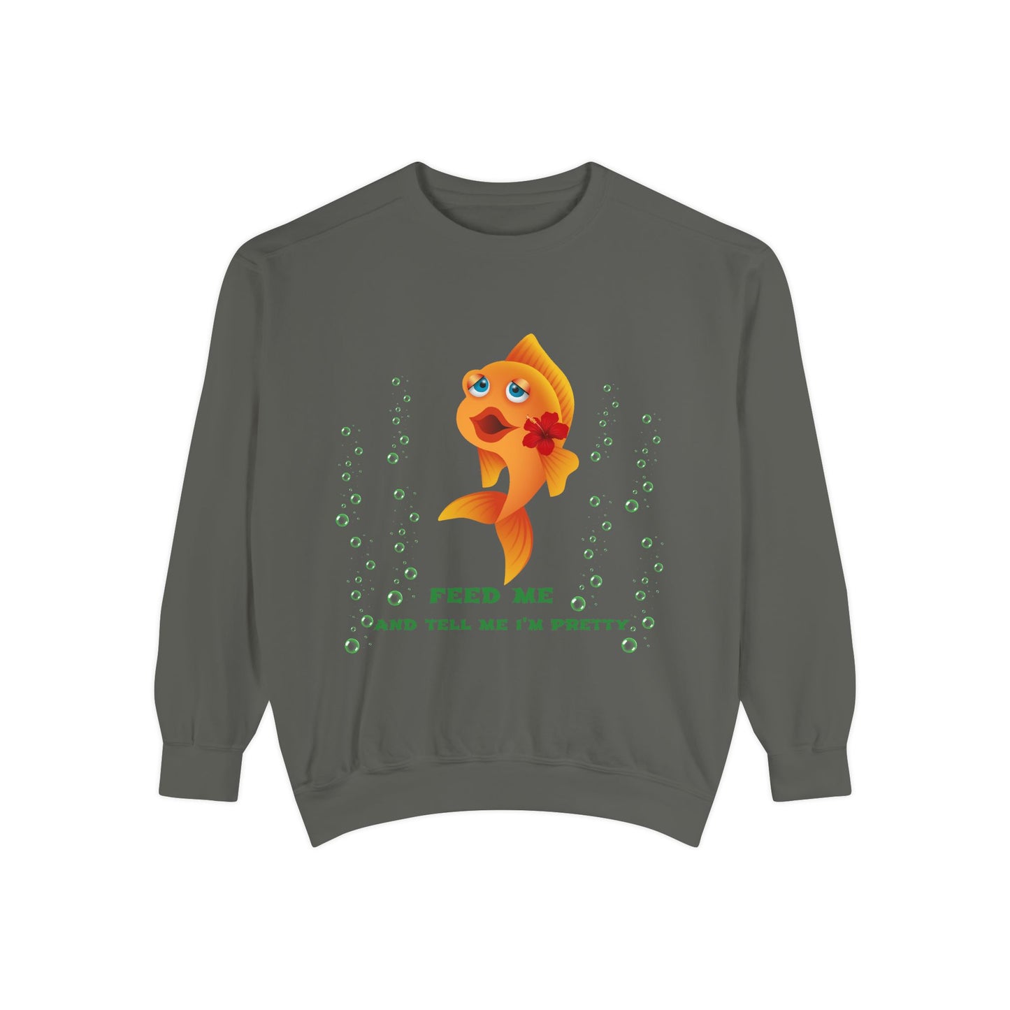 Cartoon goldfish with red lips and flower Unisex Garment-Dyed Sweatshirt