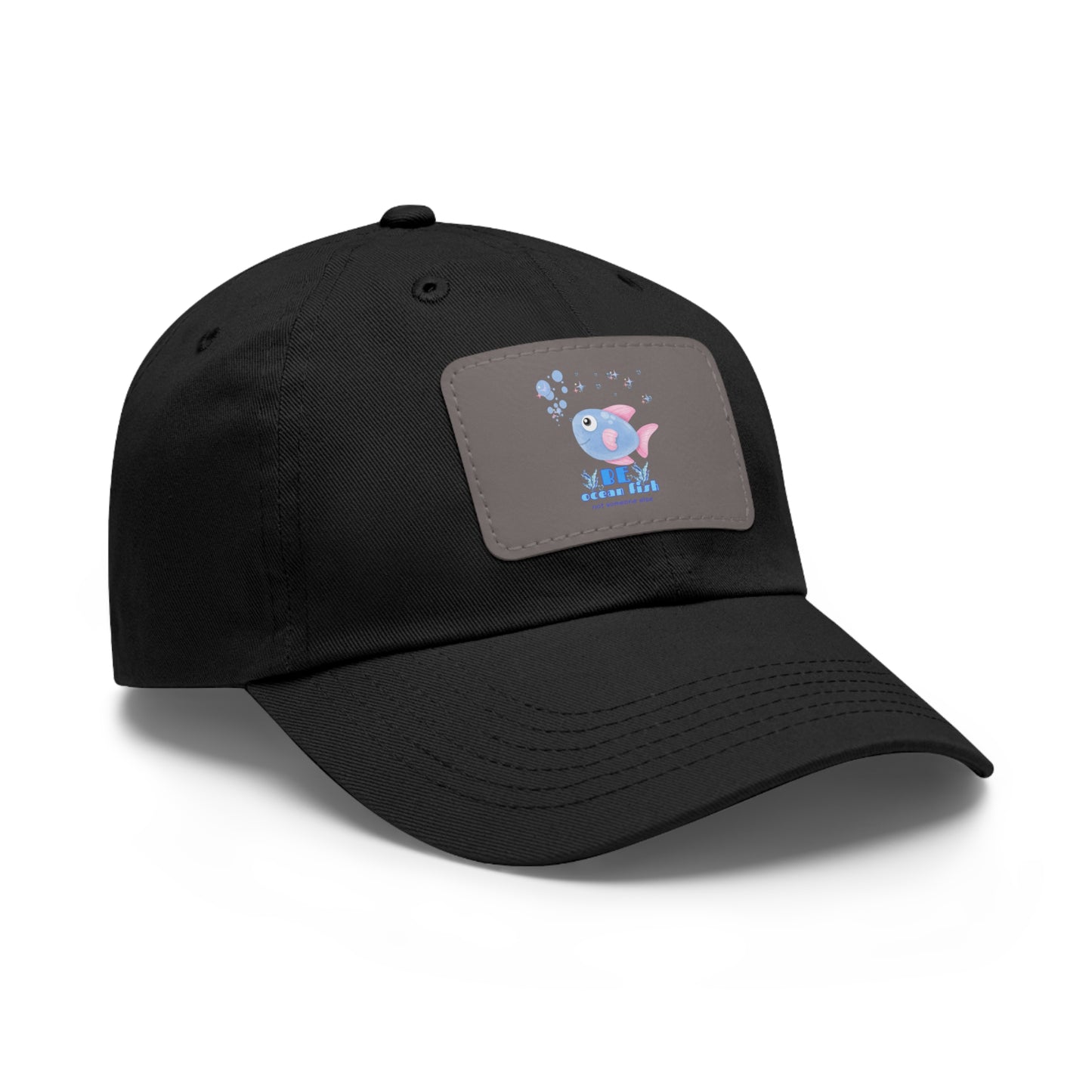 Cute cartoon fish with pink fins and bubble Dad Hat with Leather Patch (Rectangle)