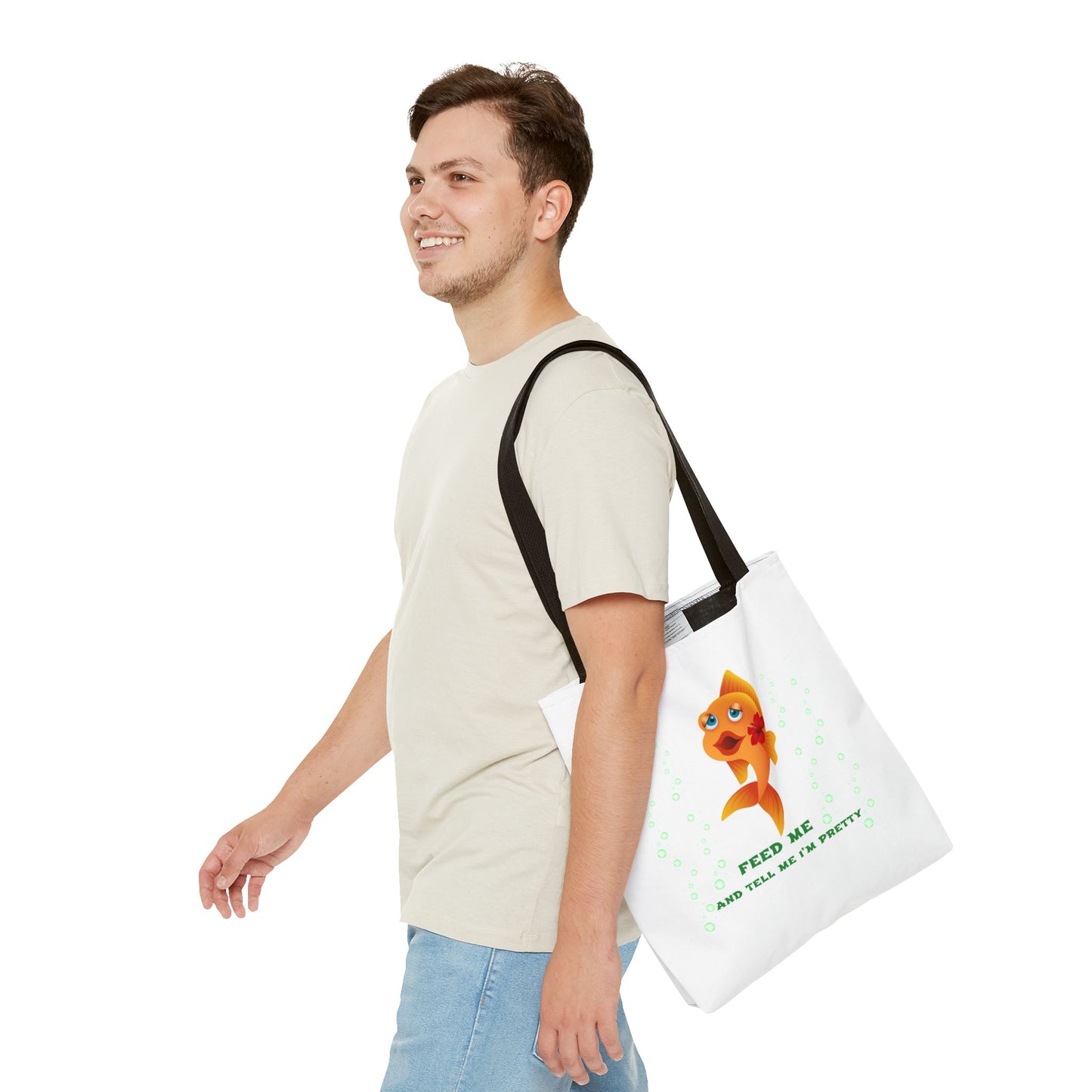 Cartoon goldfish with red lips and flower Tote Bag