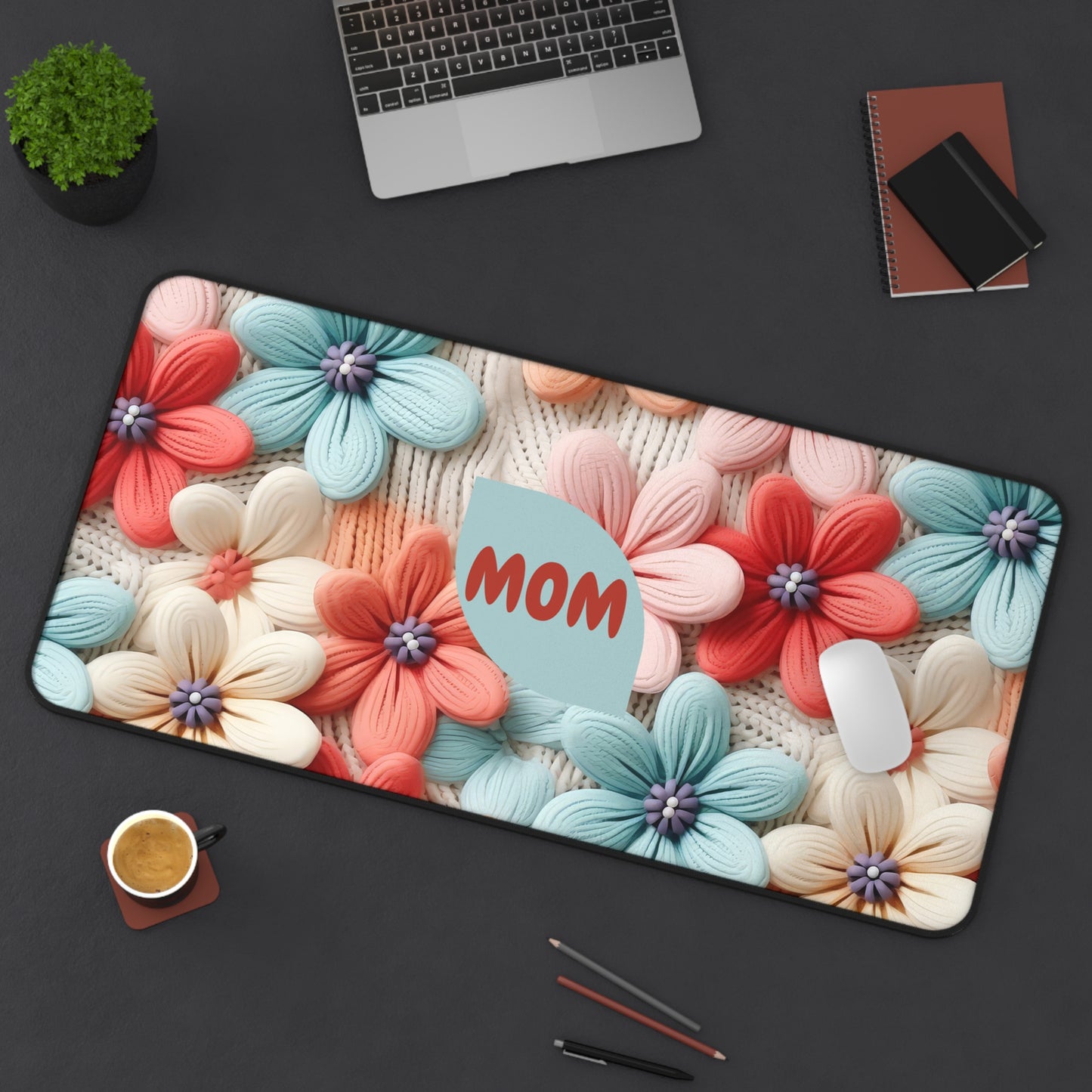 Floral 'MOM' Desk Mat — Pastel 3D Flower Mouse Pad for Mother's Day