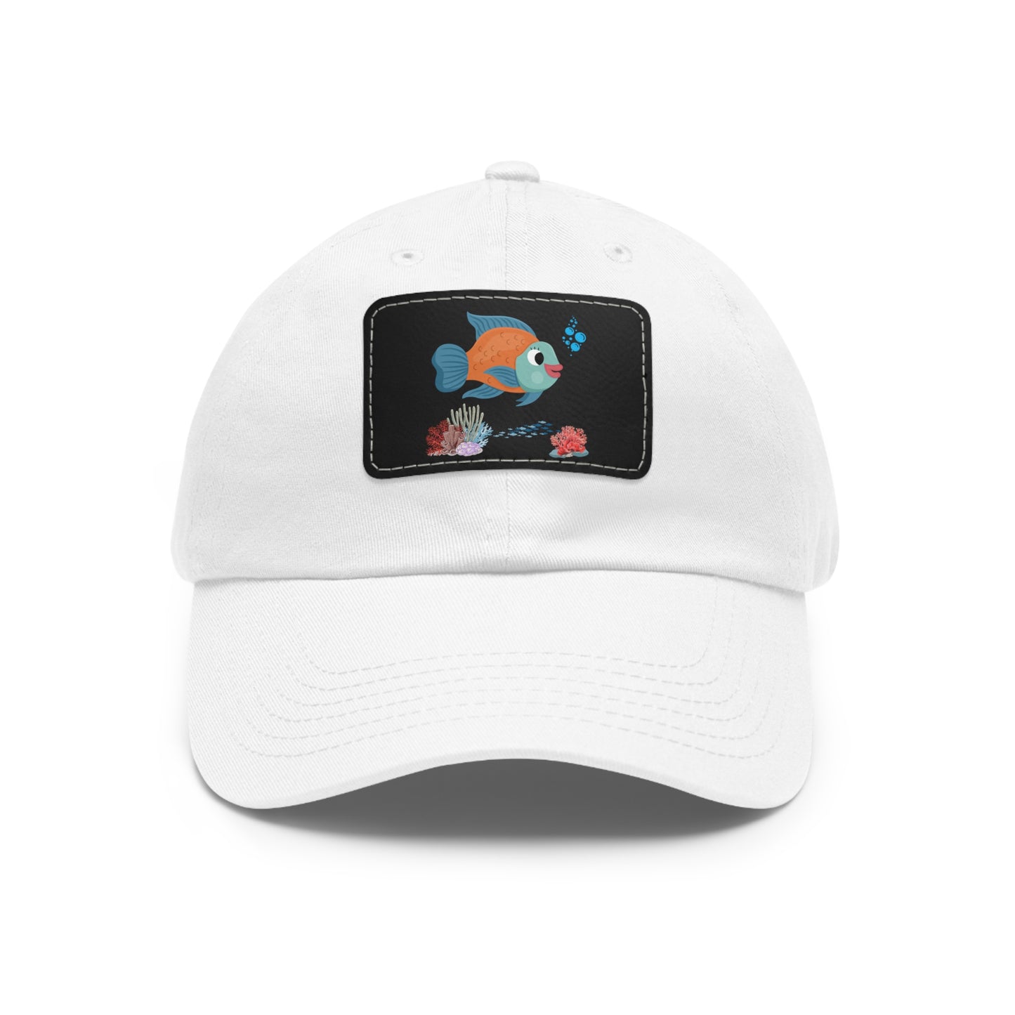 Orange and blue fish with coral and bubble Dad Hat with Leather Patch (Rectangle)