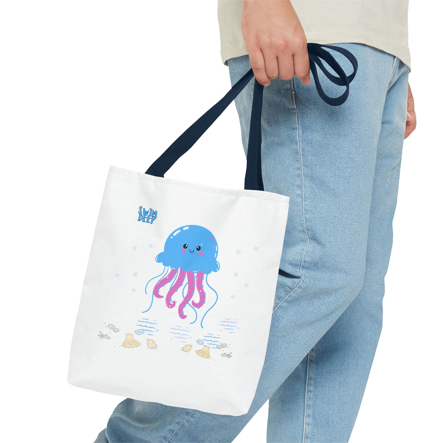 Blue jellyfish with pink tentacles Tote Bag