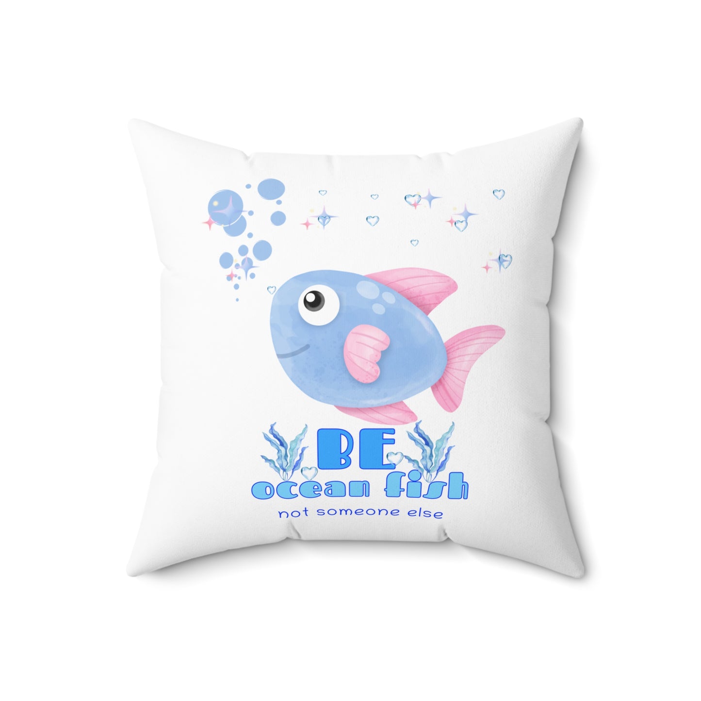 Cute cartoon fish with pink fins and bubble Spun Polyester Square Pillow