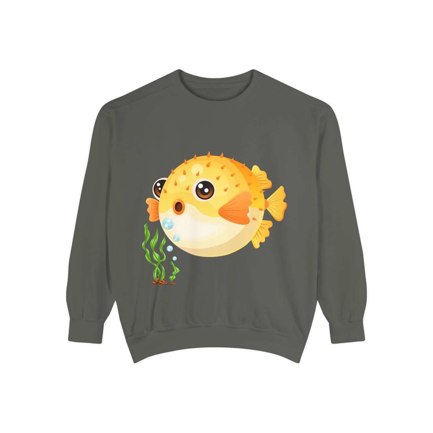 Cartoon Pufferfish with seaweed Unisex Garment-Dyed Sweatshirt