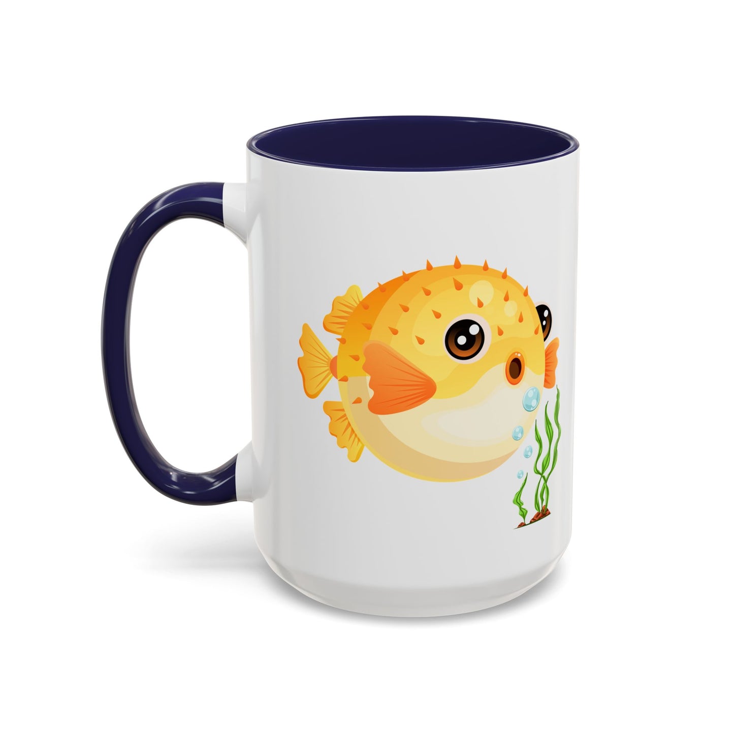 Cartoon Pufferfish with seaweed Coffee Mug