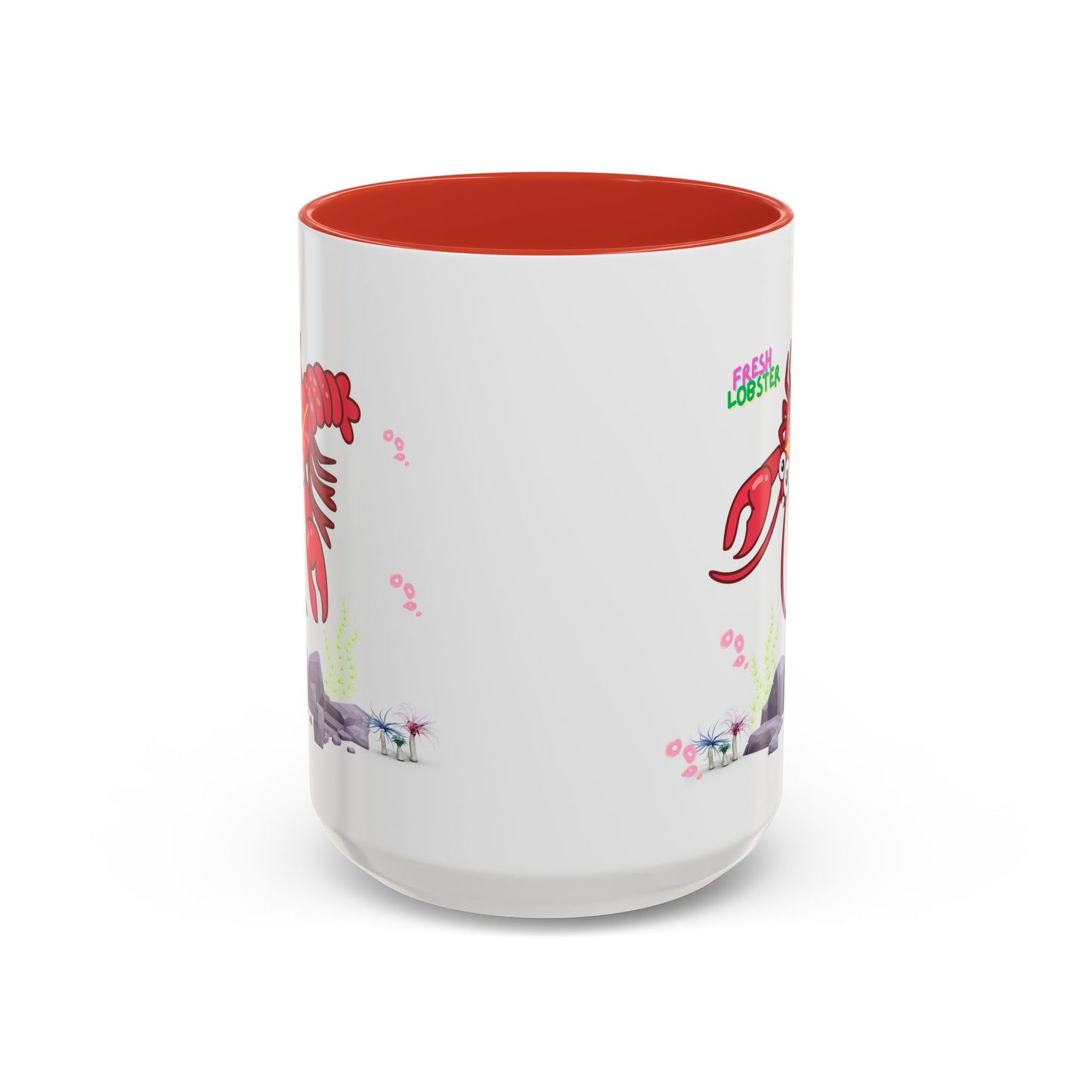 Friendly red lobster big eyes and yellow strip Coffee Mug