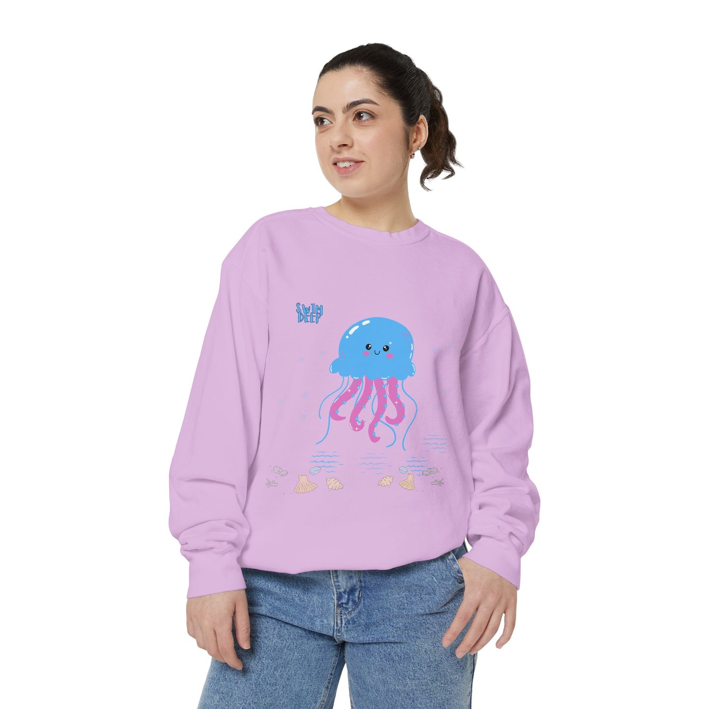 Blue jellyfish with pink tentacles Unisex Garment-Dyed Sweatshirt