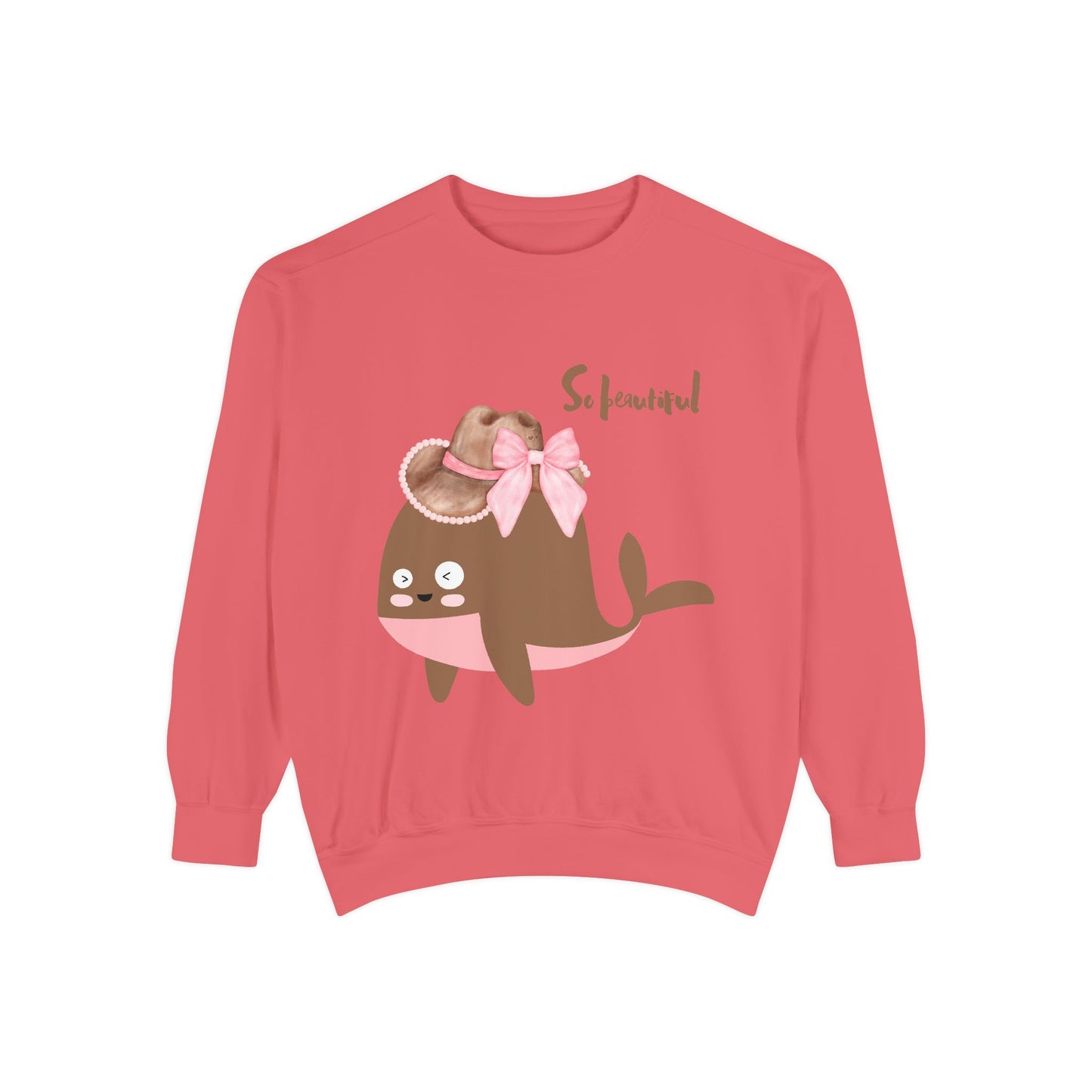 Whale wearing a cowboy hat with a pink bow Unisex Garment-Dyed Sweatshirt