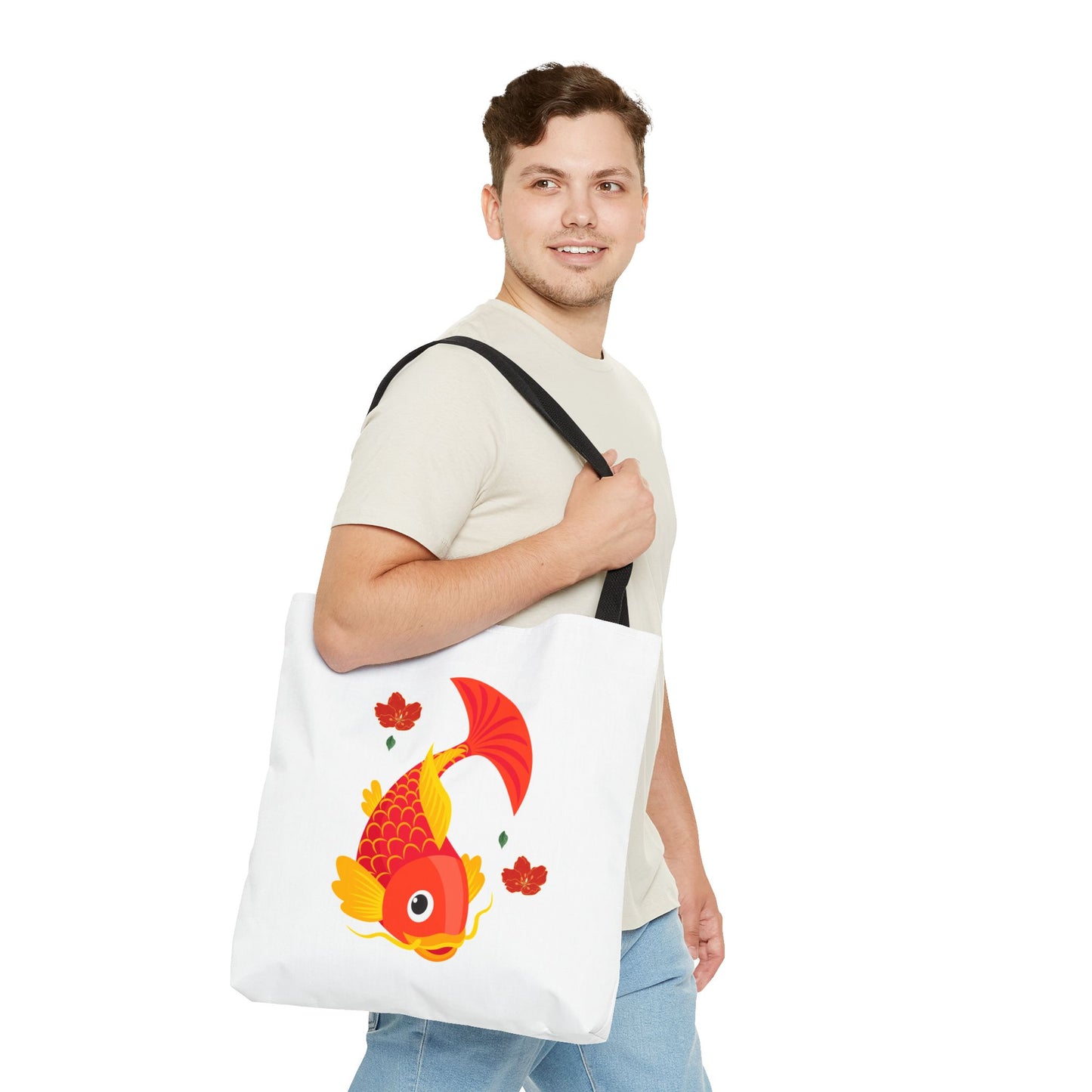 Goldfish with flowing fins and red blossoms Tote Bag