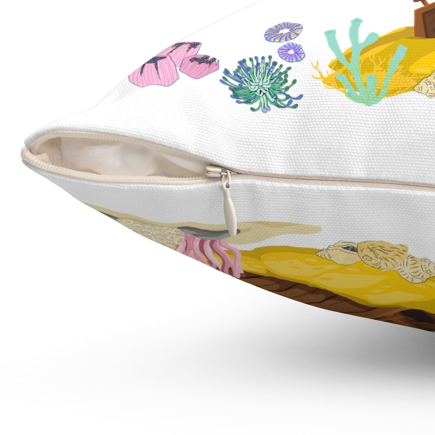 Shark ship colorful coral reef Spun Polyester Square Pillow