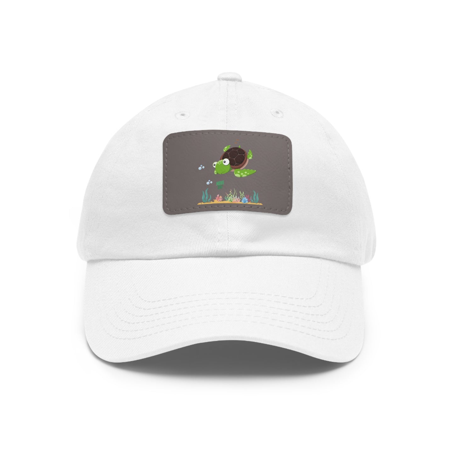 Turtle with seaweed and bubble Dad Hat with Leather Patch (Rectangle)