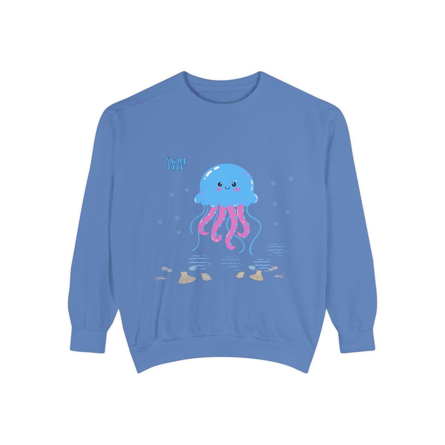 Blue jellyfish with pink tentacles Unisex Garment-Dyed Sweatshirt