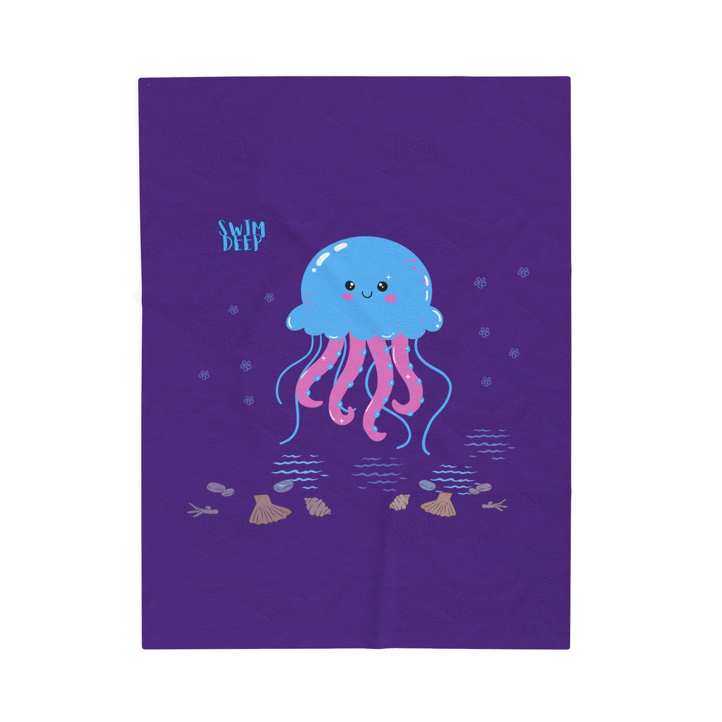 Blue jellyfish with pink tentacles Velveteen Plush Blanket