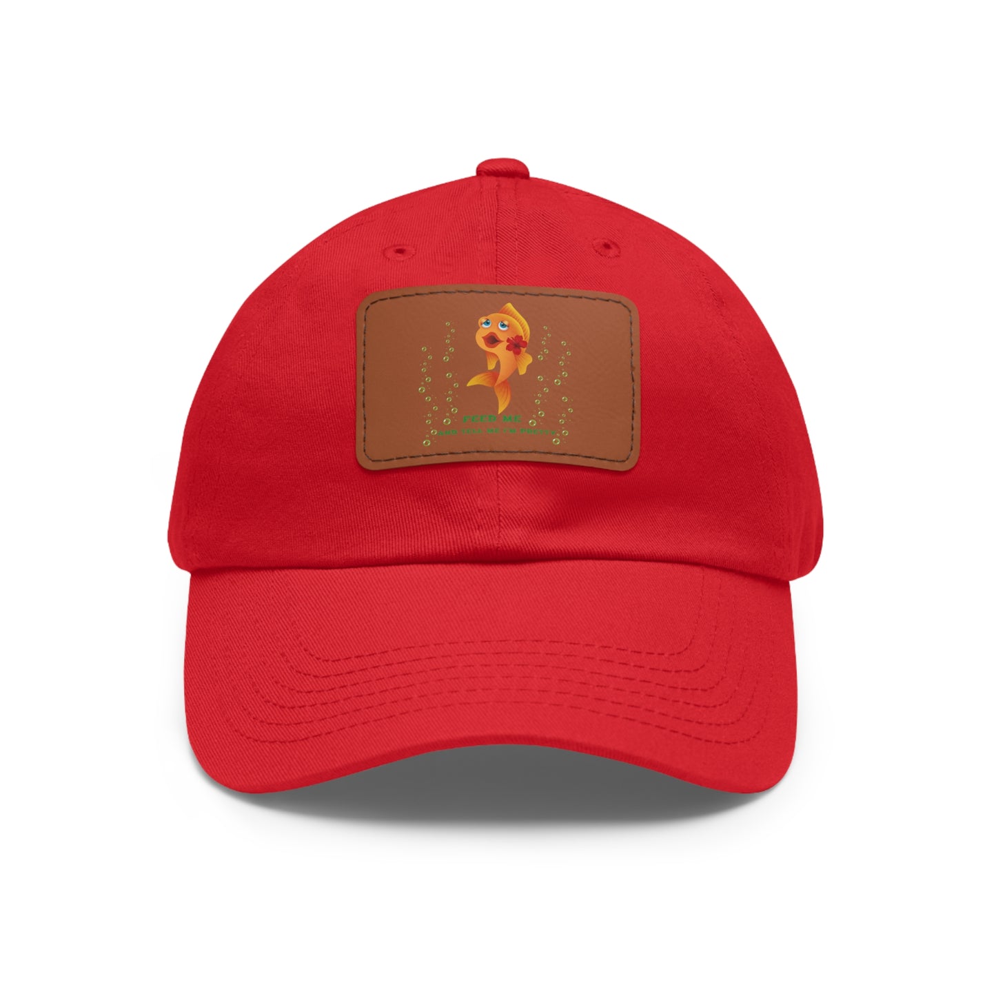 Cartoon goldfish with red lips and flower Dad Hat with Leather Patch (Rectangle)