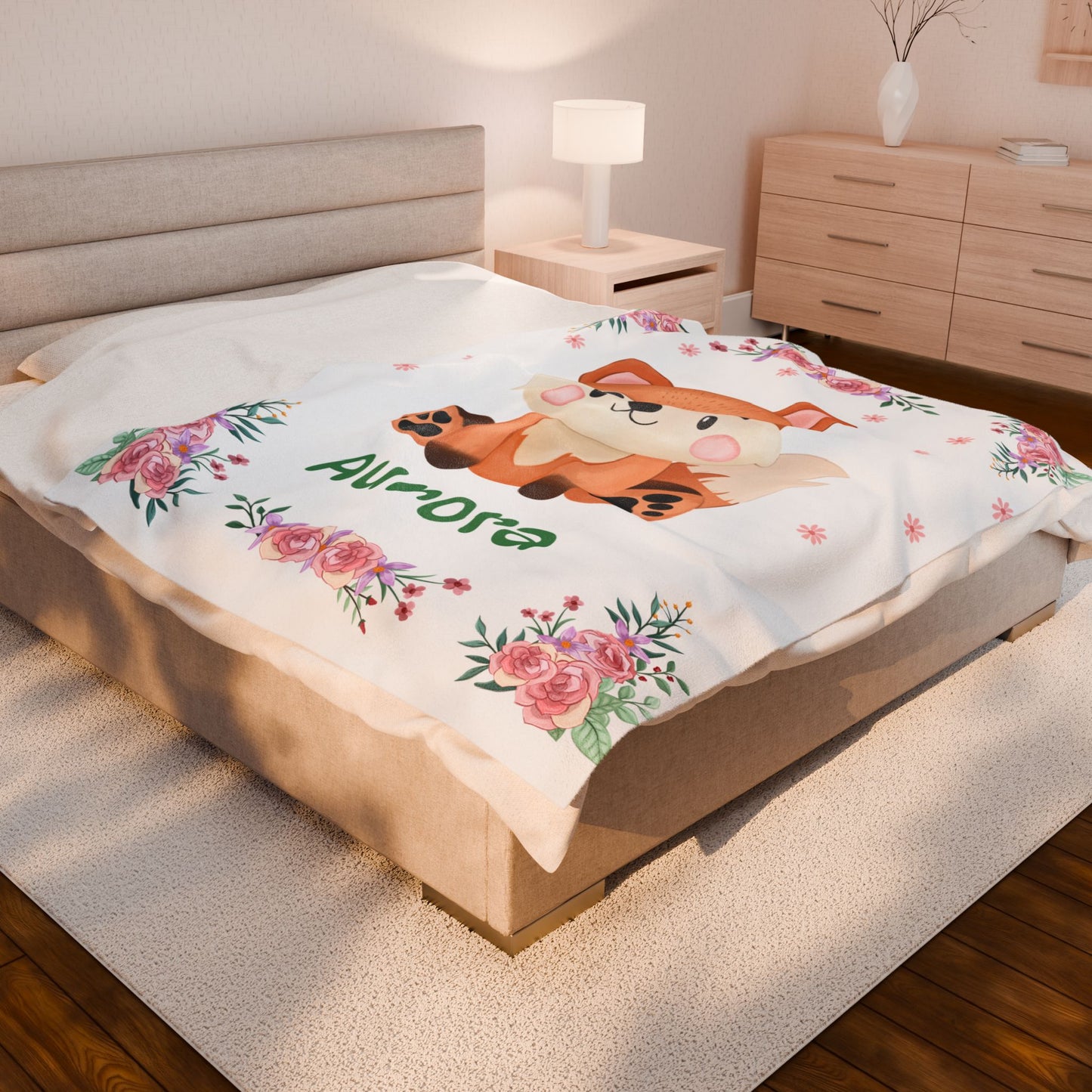 Personalized Velveteen Plush Blanket with Adorable Fox Design, Cozy Nursery Decor, Gift for Baby Shower, Kids Room, Custom Blanket