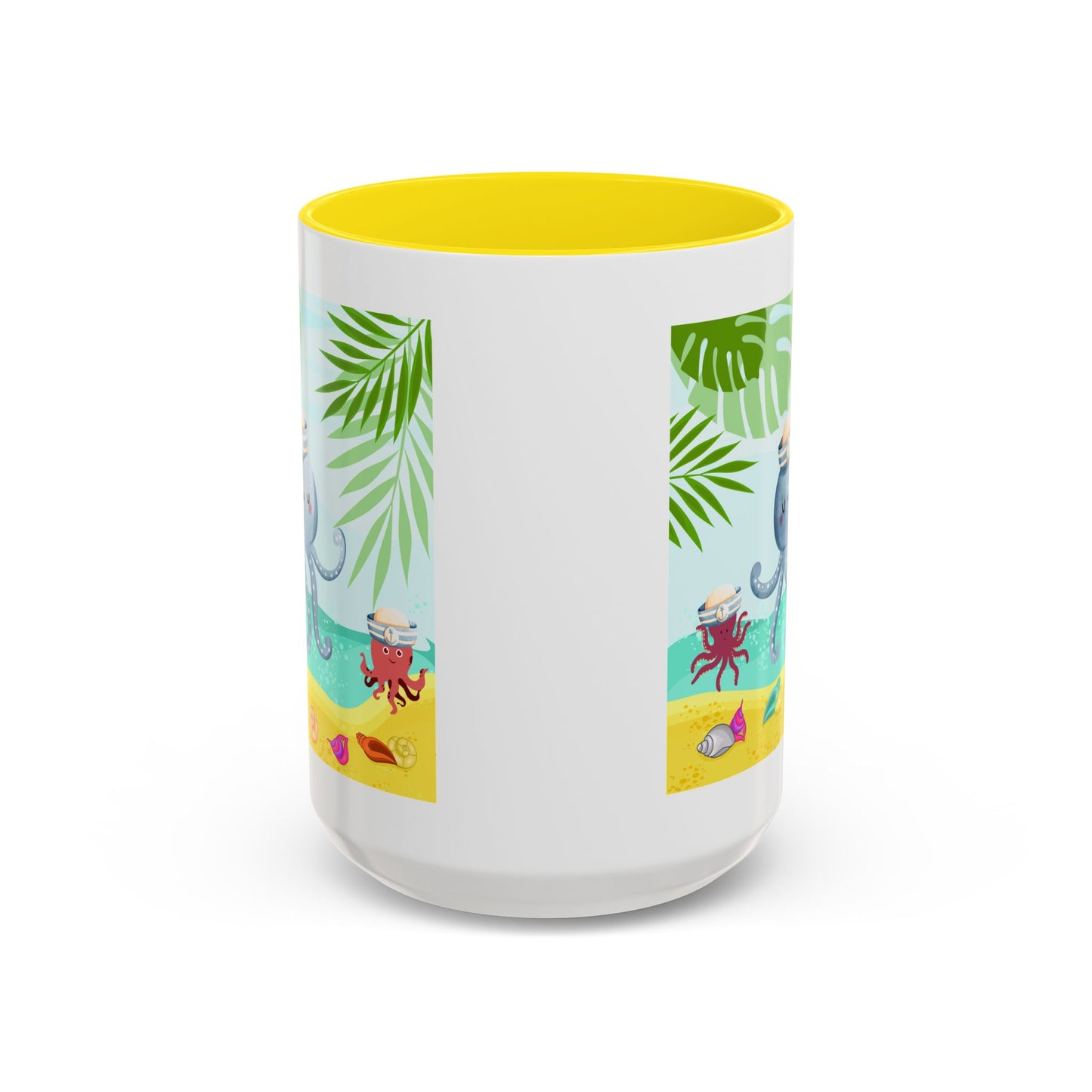 Octopus on a beach scene with tropical Coffee Mug