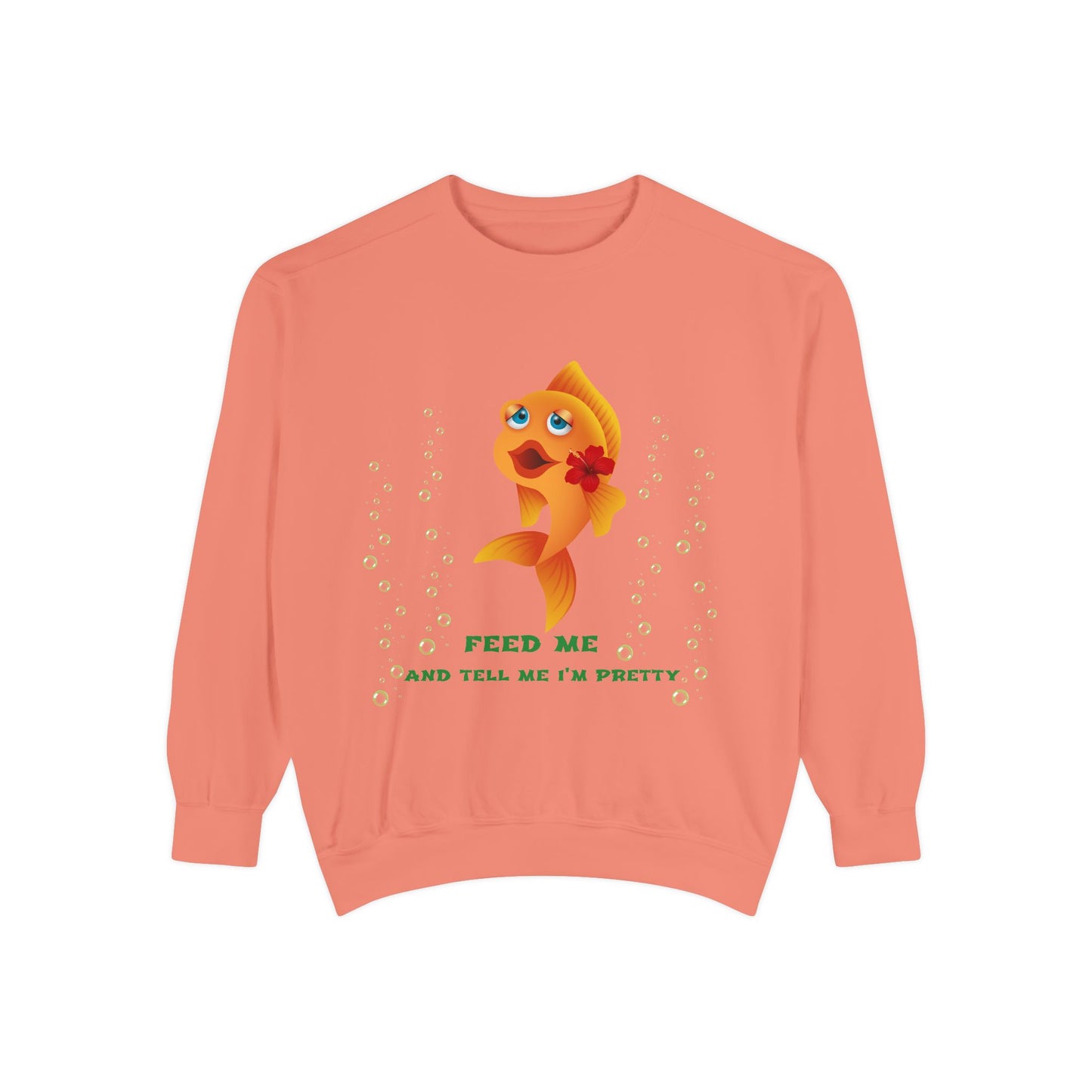 Cartoon goldfish with red lips and flower Unisex Garment-Dyed Sweatshirt