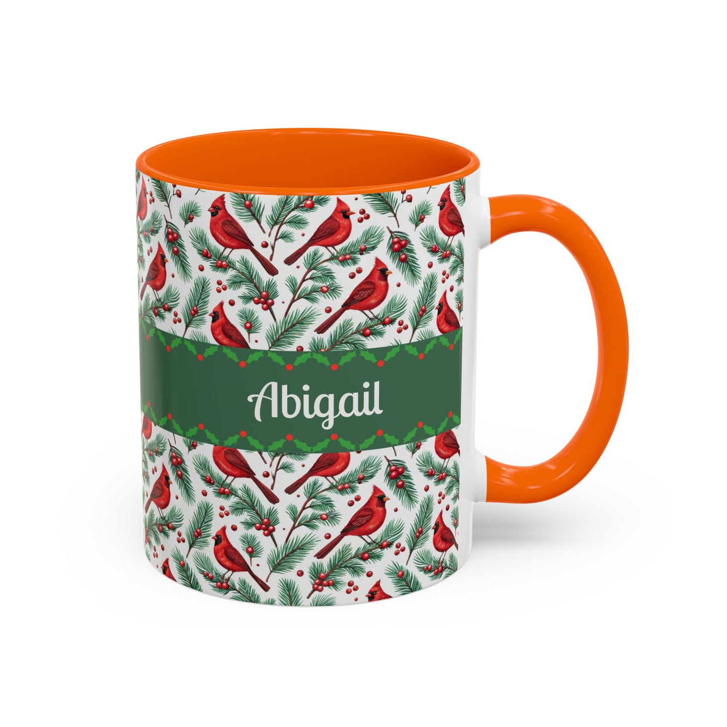 Personalized Holiday Coffee Mug, Festive Cardinal Mug, Custom Name Mug, Christmas Gift, Winter Decor, Drinkware