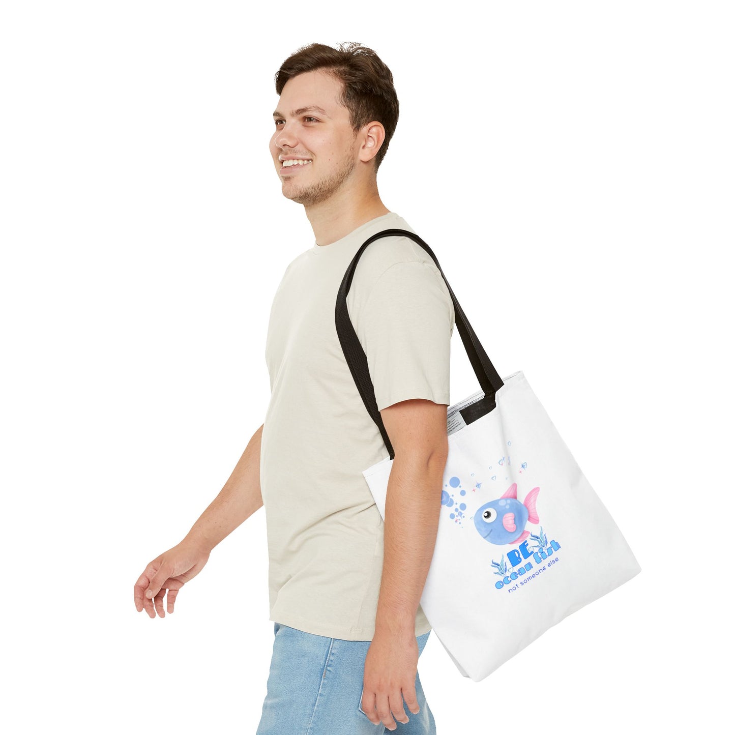 Cute cartoon fish with pink fins and bubble Tote Bag
