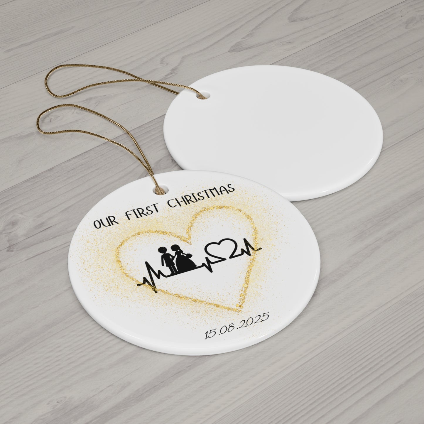 Personalized First Christmas Ceramic Ornament | Wedding Keepsake, Holiday Decoration, Heart Design, Gift for Couples, Home Decor